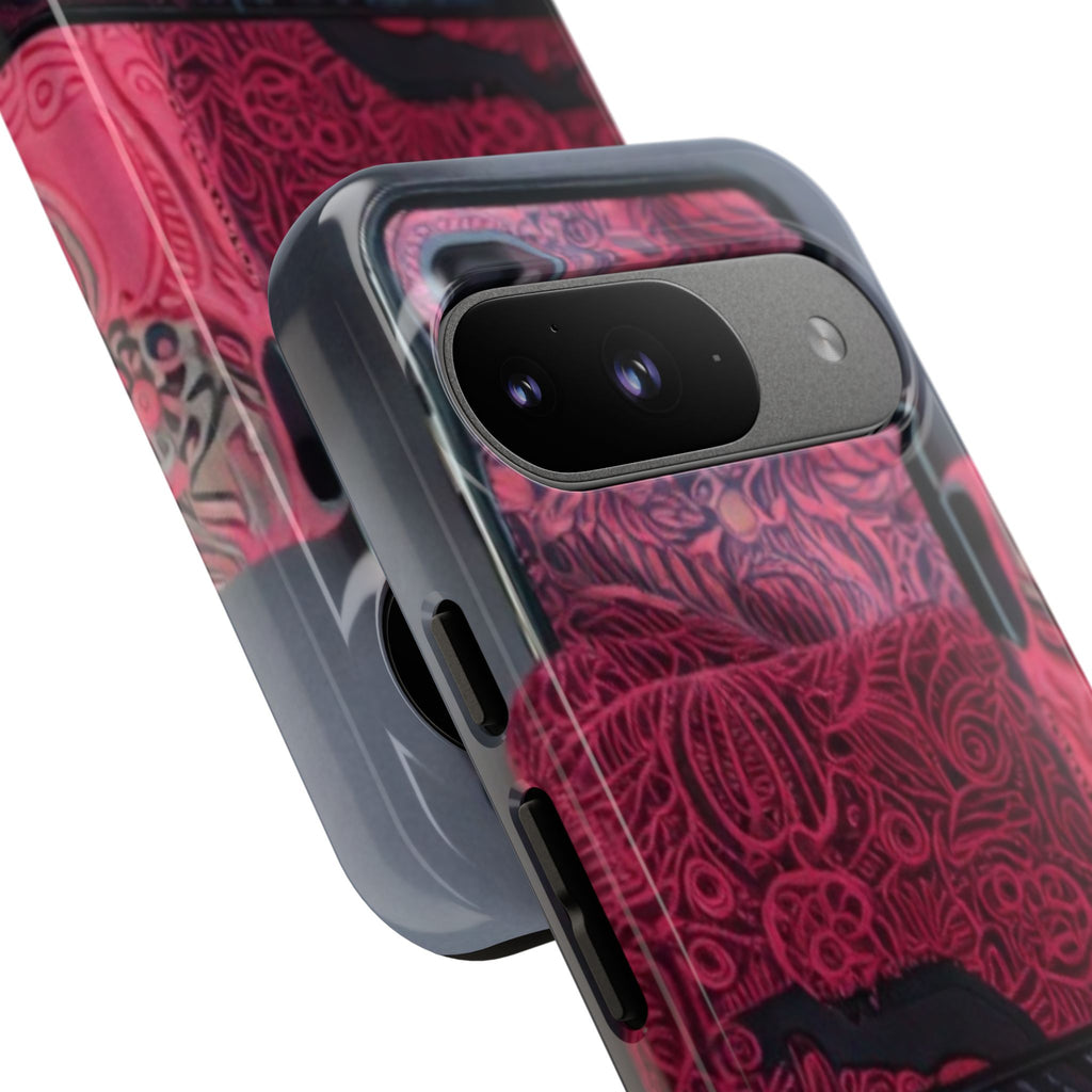 Floral Patchwork Tough Phone Case — Pink & Navy Doodle Design