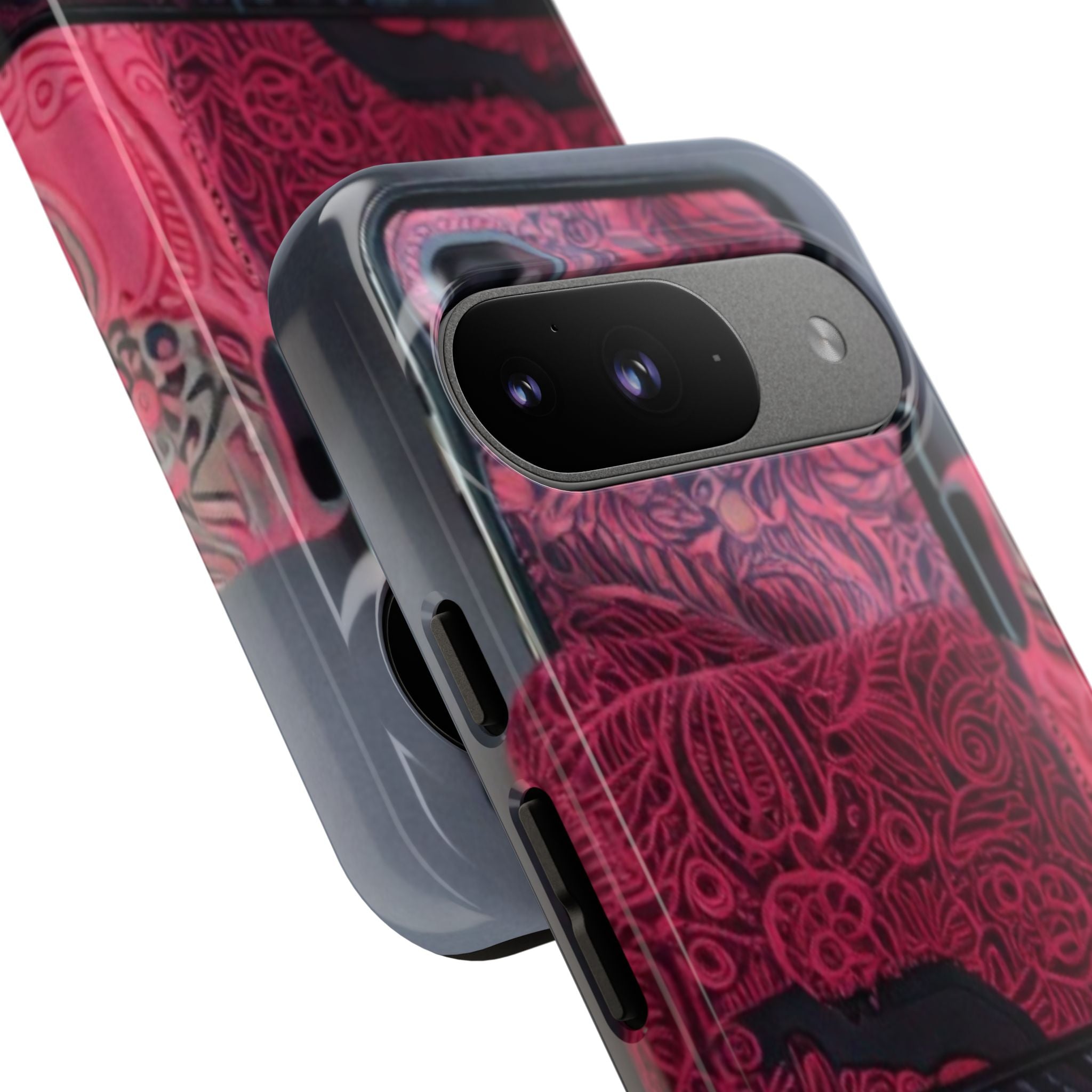 Floral Patchwork Tough Phone Case — Pink & Navy Doodle Design