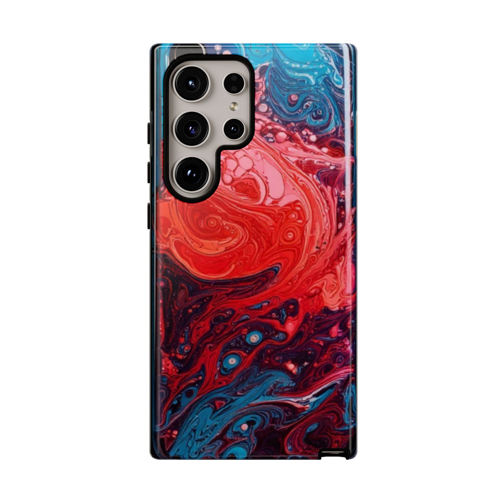 Abstract Red & Blue Swirl Tough Phone Case — Protective iPhone Cover with Fluid Art Design
