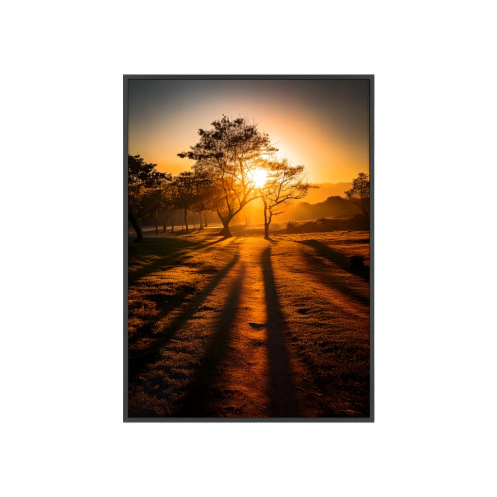 Sunrise Forest Poster — Framed Wooden Wall Art (Sunlit Trees)