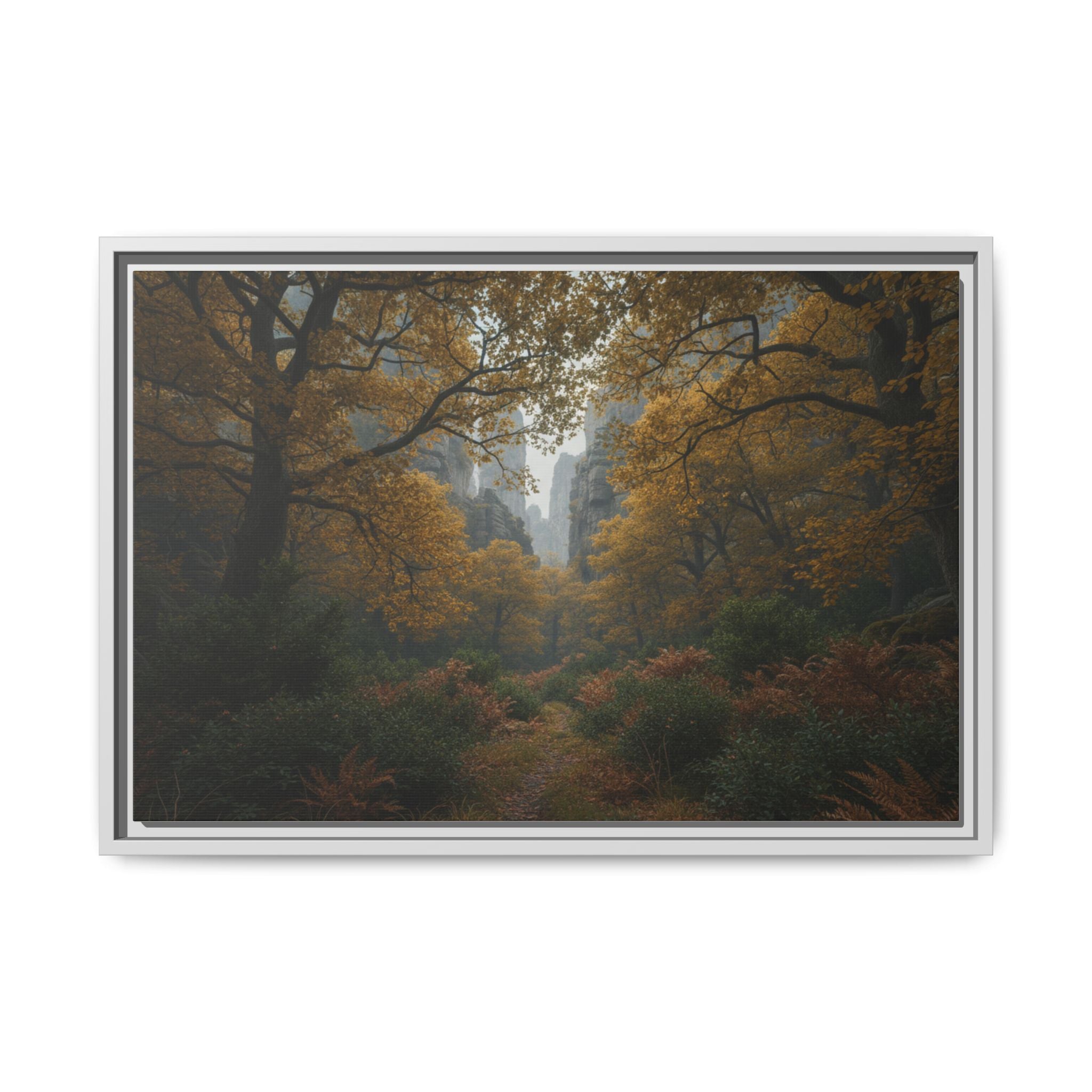 Autumn Forest Path Matte Canvas Print — Framed Wall Art