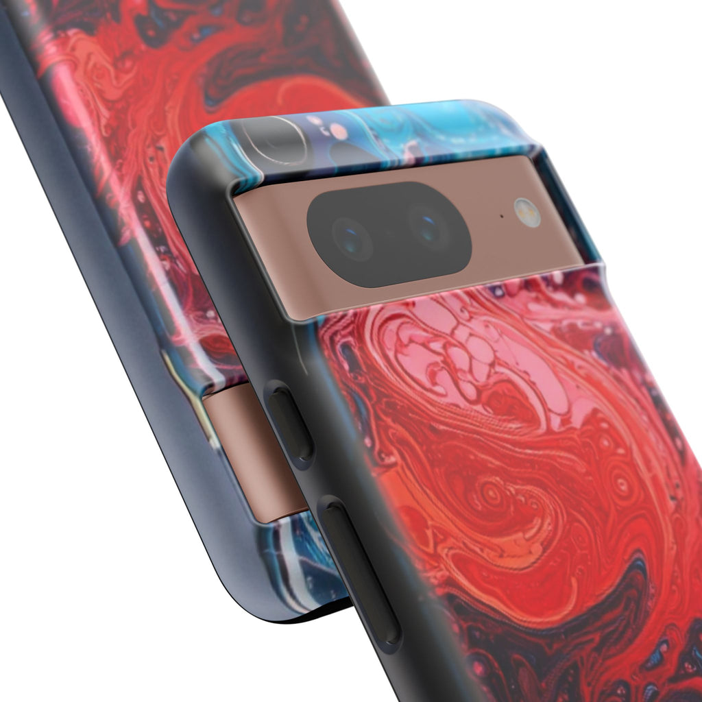 Abstract Red & Blue Swirl Tough Phone Case — Protective iPhone Cover with Fluid Art Design