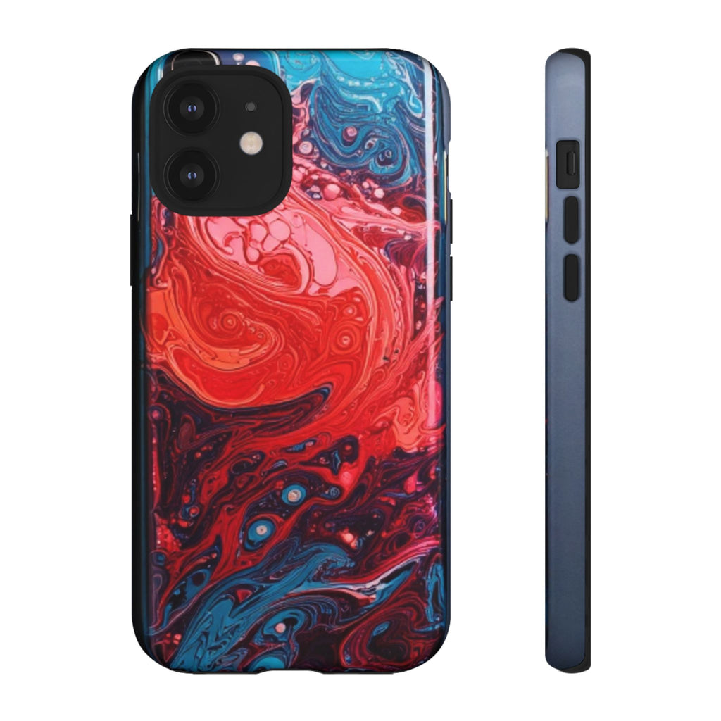 Abstract Red & Blue Swirl Tough Phone Case — Protective iPhone Cover with Fluid Art Design