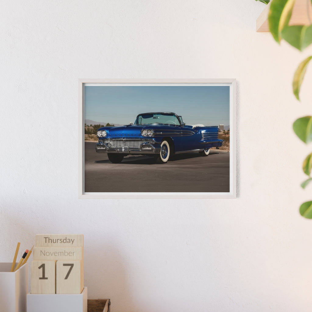Framed Vintage Blue Classic Car Poster — Retro Automobile Wall Art