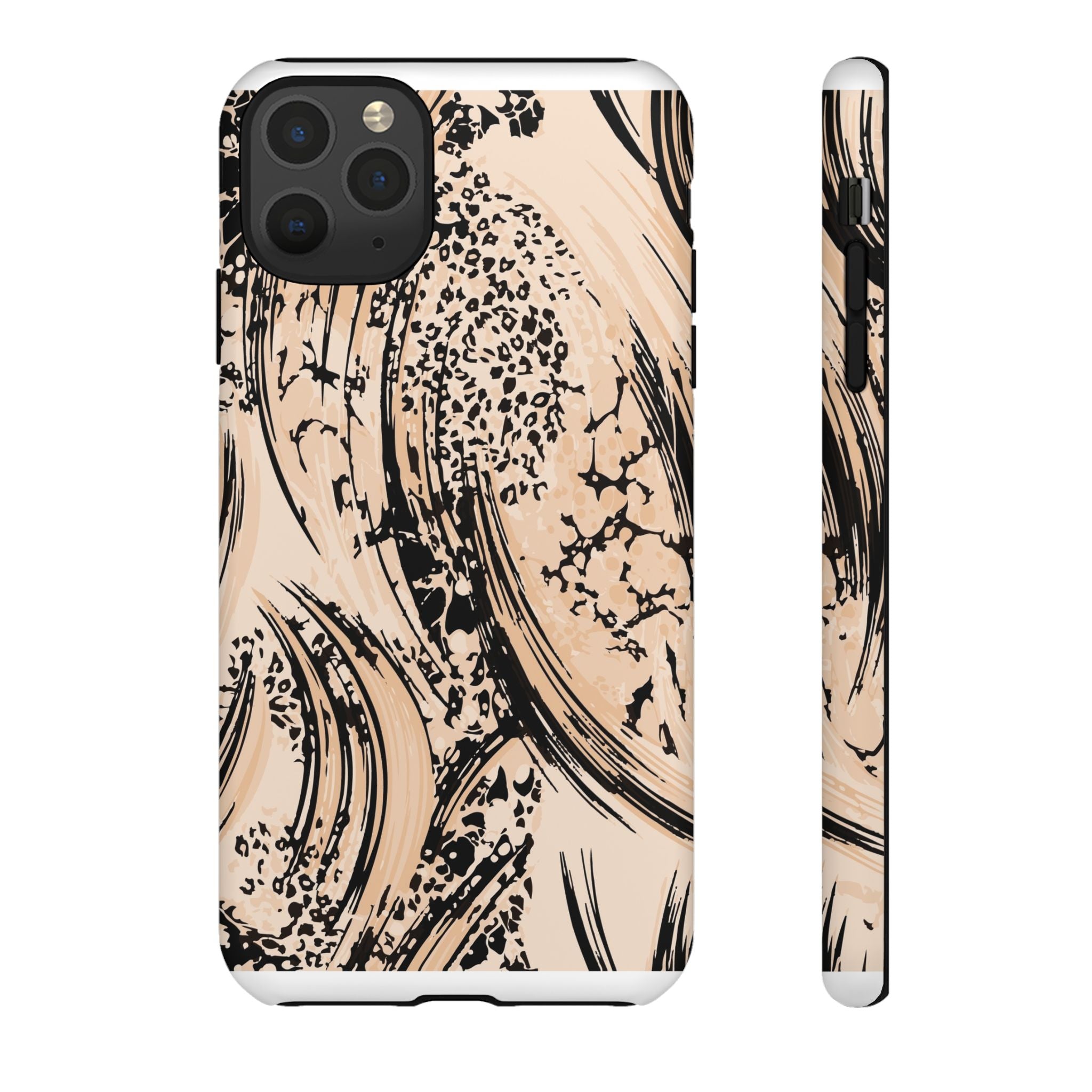Abstract Brushstroke Phone Case — Neutral Beige & Black Artistic Protective Cover