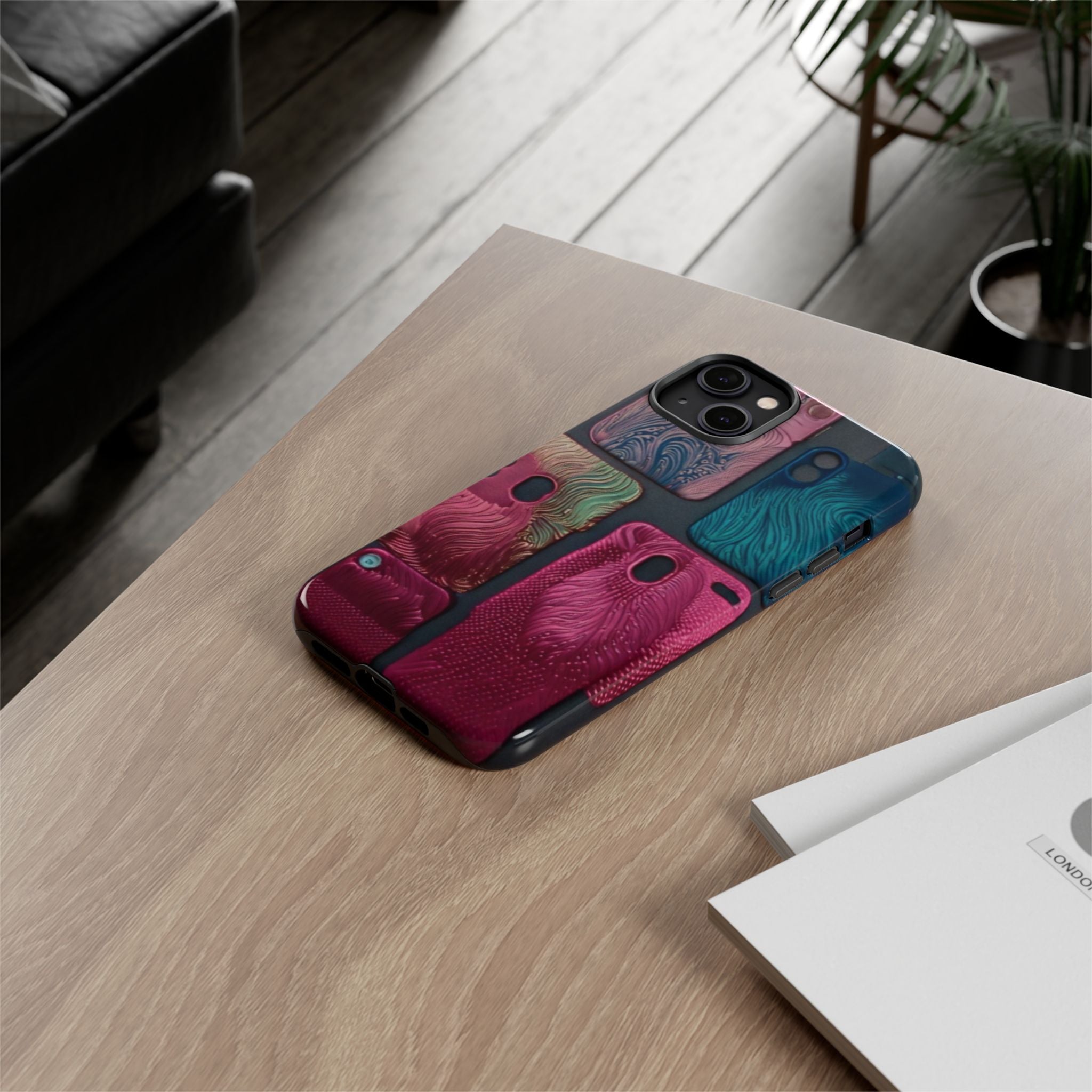 Tough Case - Colorful Textured Phone Case (Protective, Artistic Swirl Design)