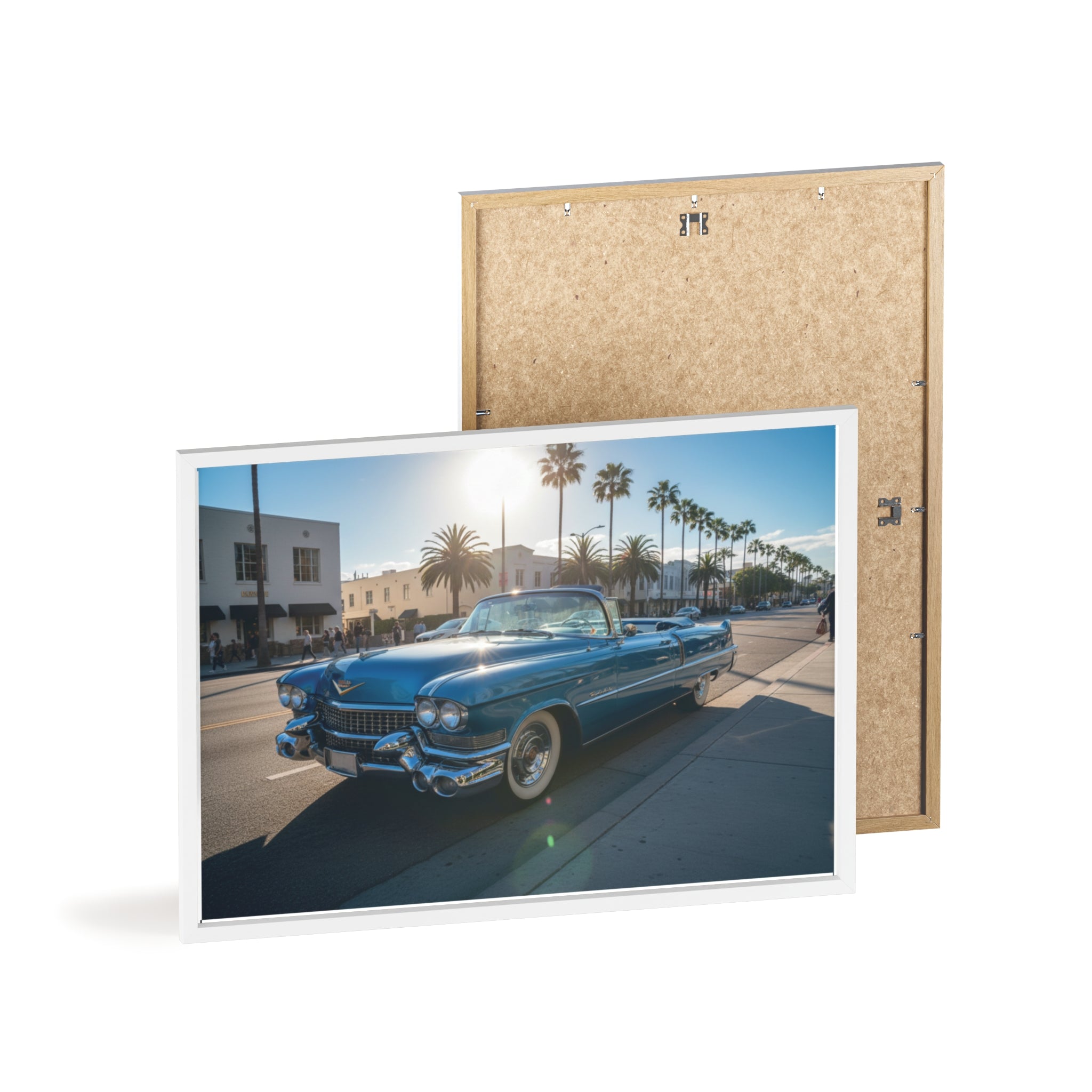 Framed Vintage Cadillac Poster – Retro Palm-Tree Coastal Car Wall Art