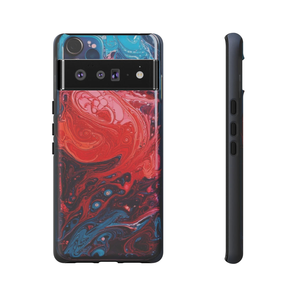 Abstract Red & Blue Swirl Tough Phone Case — Protective iPhone Cover with Fluid Art Design
