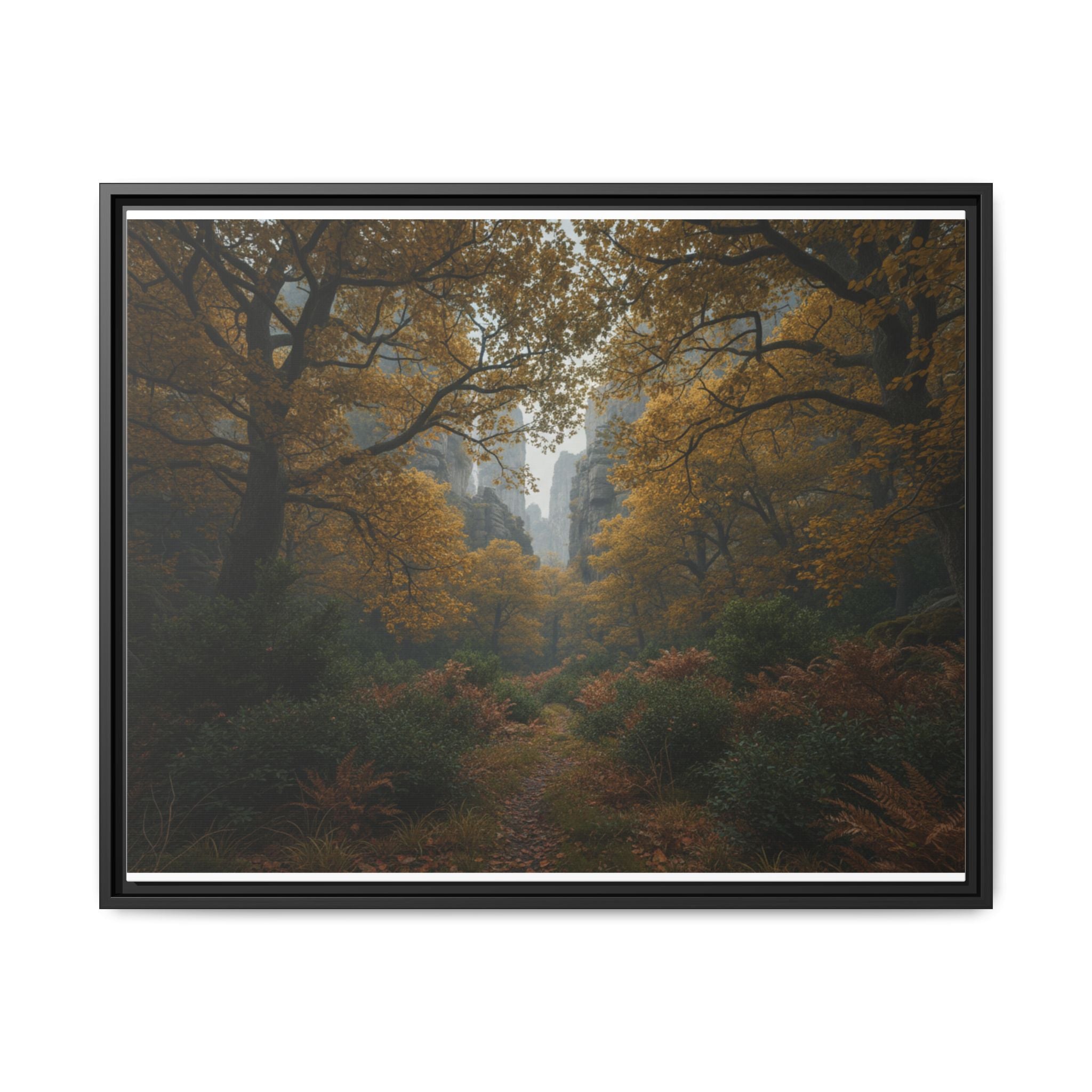 Autumn Forest Path Matte Canvas Print — Framed Wall Art