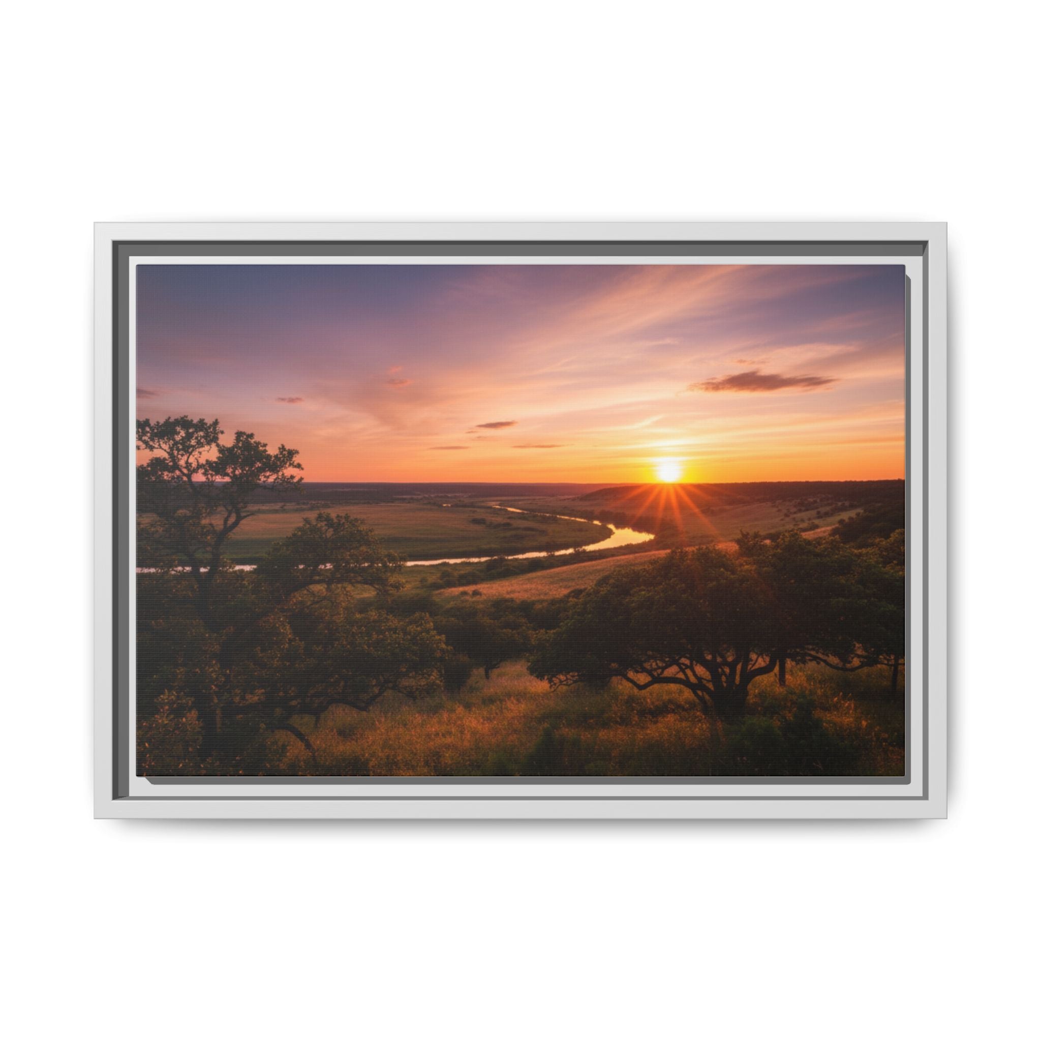 Sunset River Matte Canvas Framed Wall Art