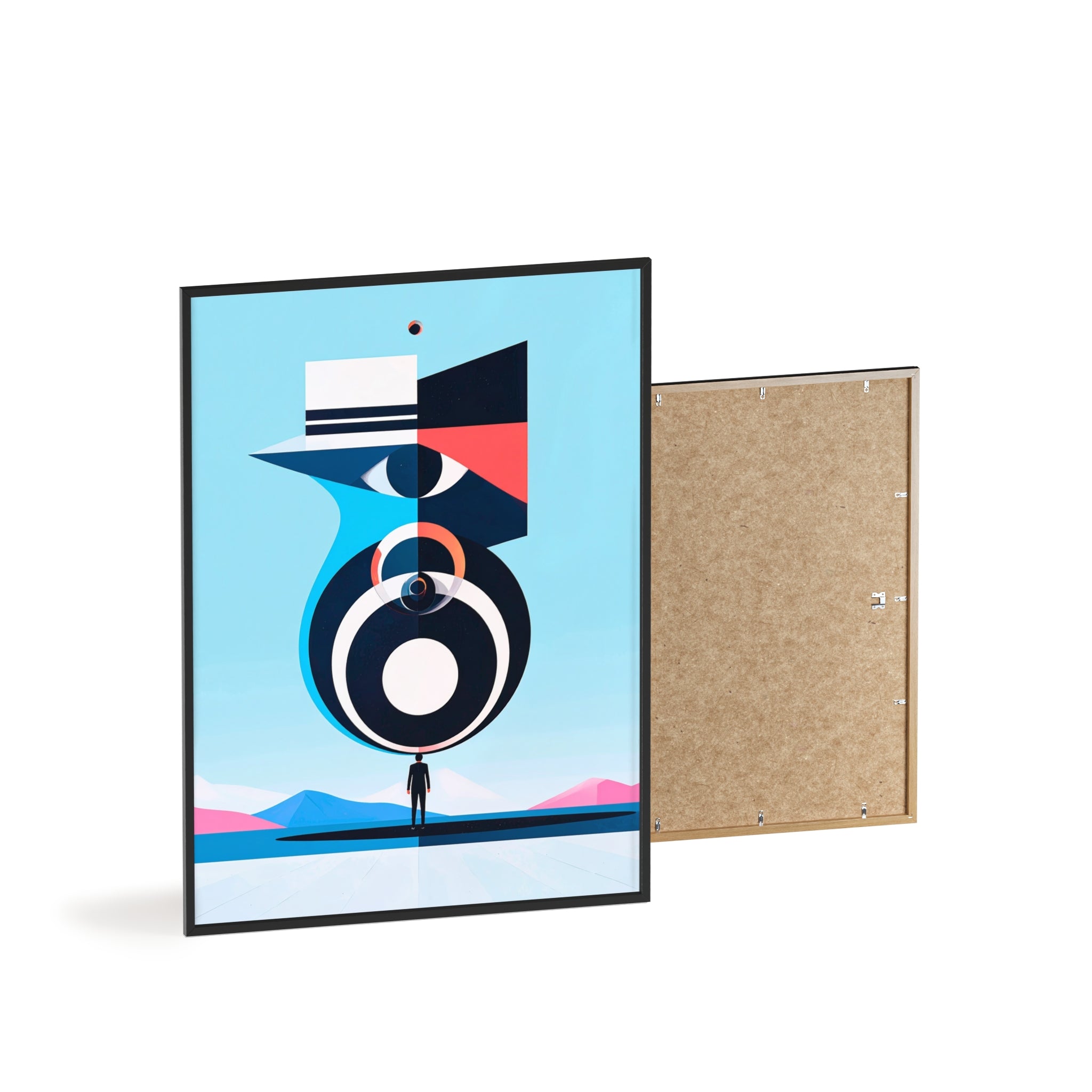 Abstract Geometric Bird Poster with Wooden Frame — Modern Minimalist Wall Art