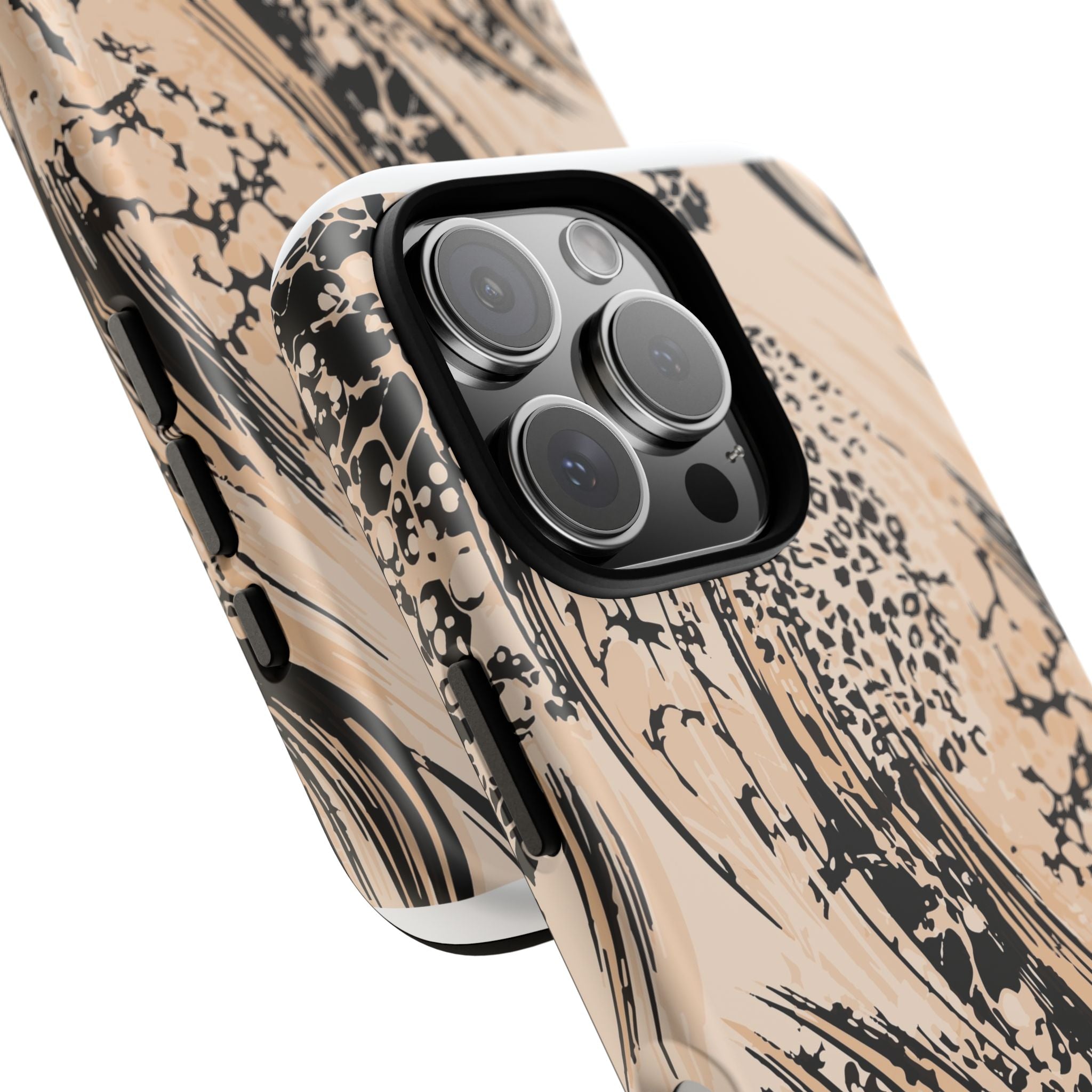 Abstract Brushstroke Phone Case — Neutral Beige & Black Artistic Protective Cover