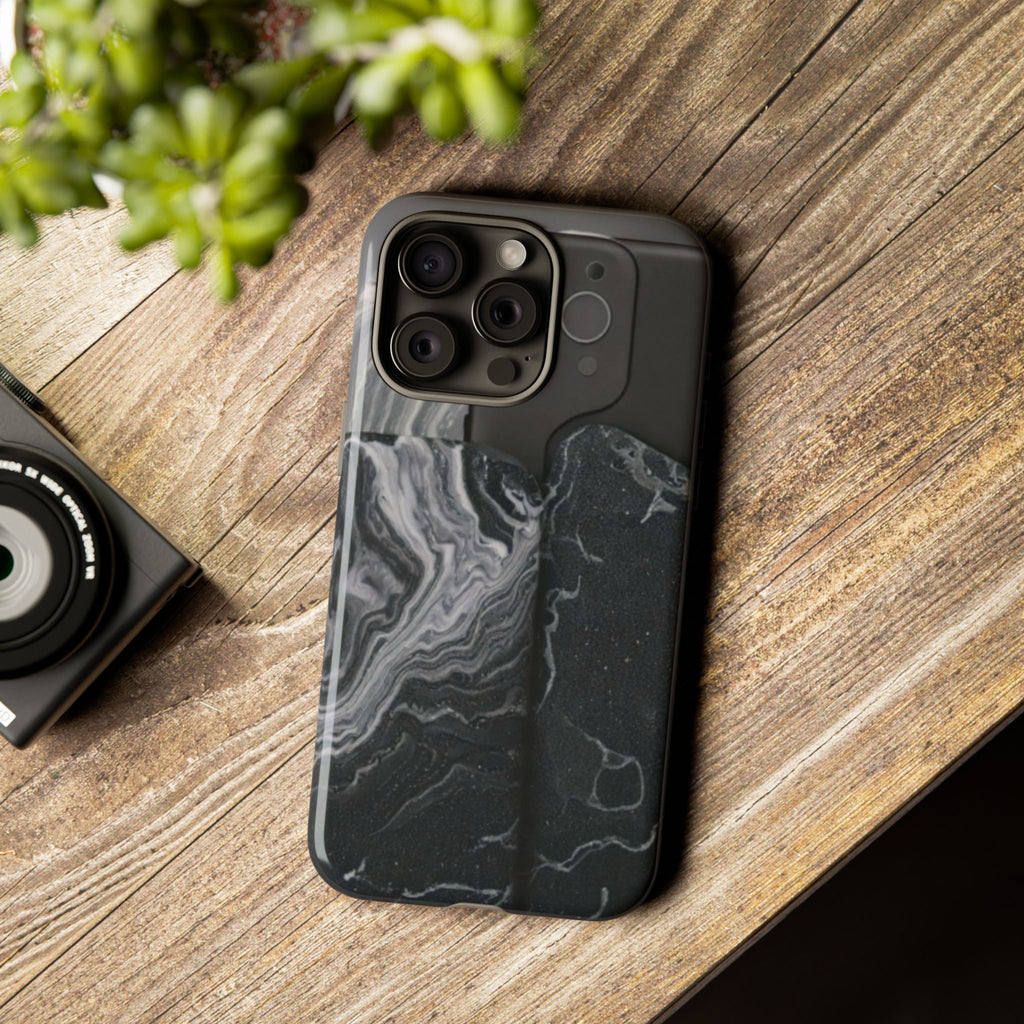 Black Marble Tough Phone Case — Protective iPhone Cover with Marble Texture