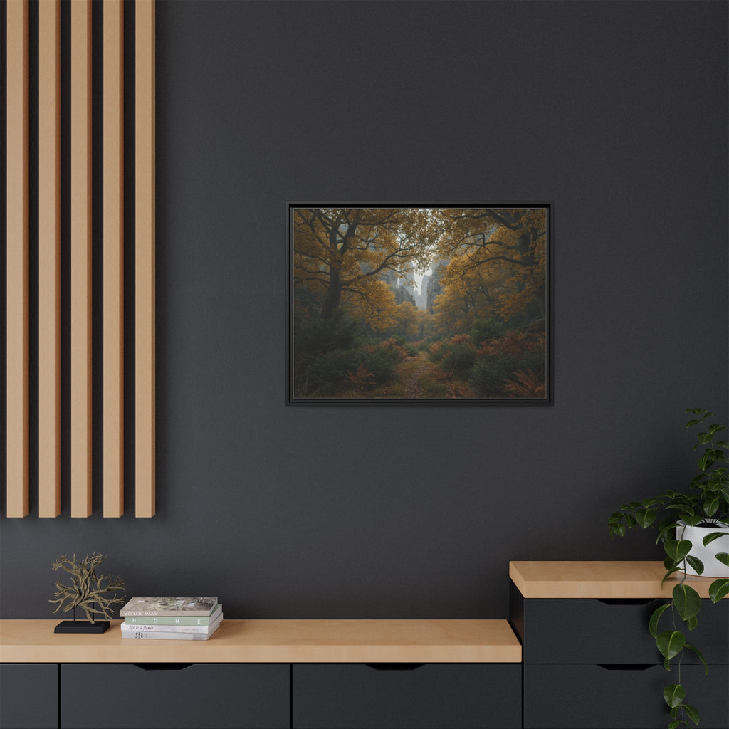 Autumn Forest Path Matte Canvas Print — Framed Wall Art