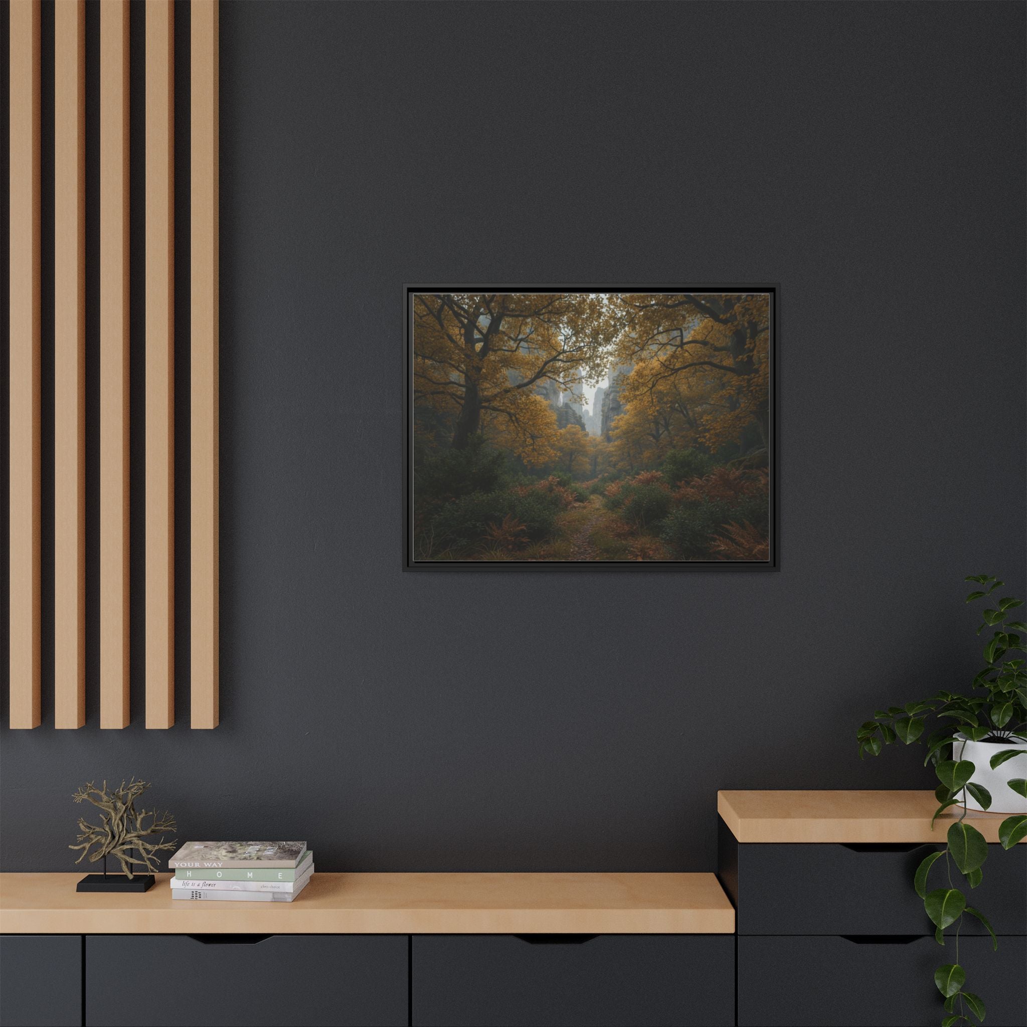 Autumn Forest Path Matte Canvas Print — Framed Wall Art