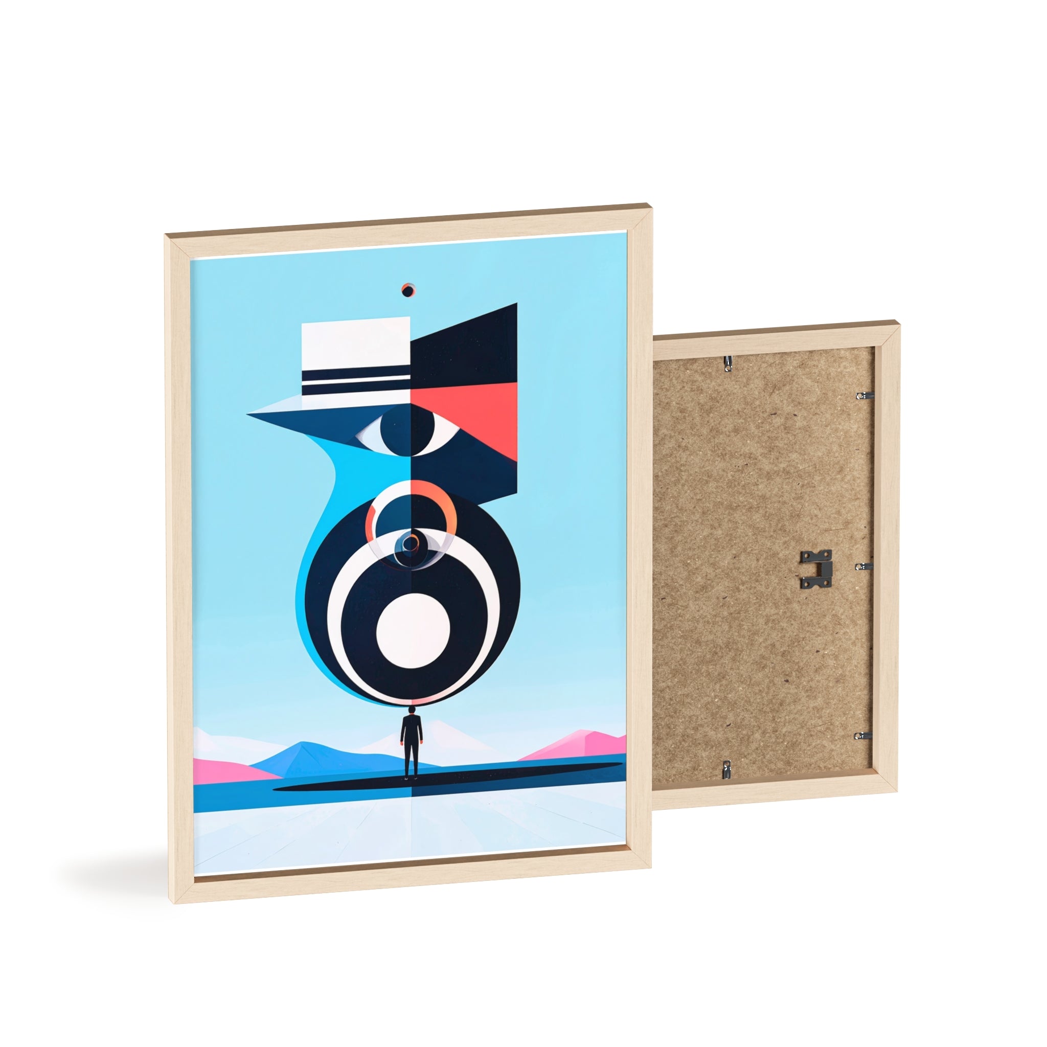 Abstract Geometric Bird Poster with Wooden Frame — Modern Minimalist Wall Art