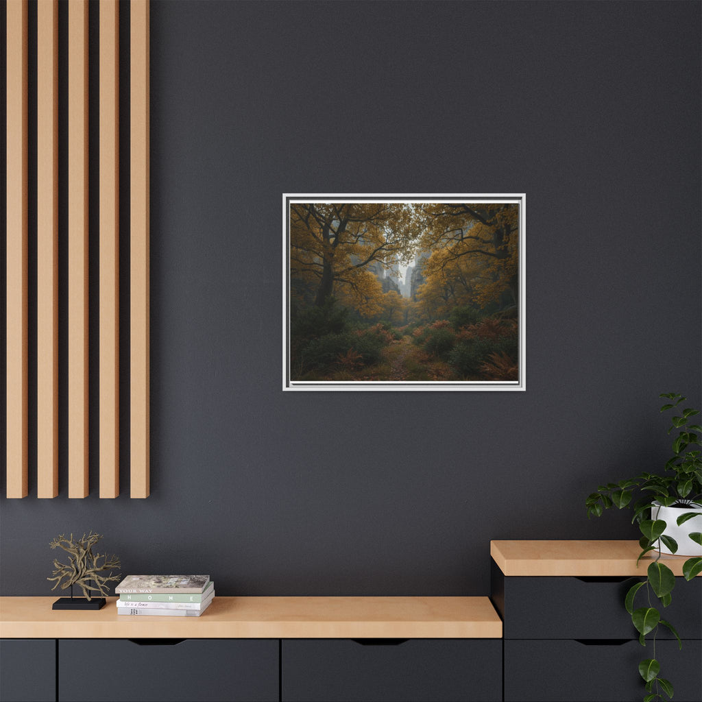 Autumn Forest Path Matte Canvas Print — Framed Wall Art