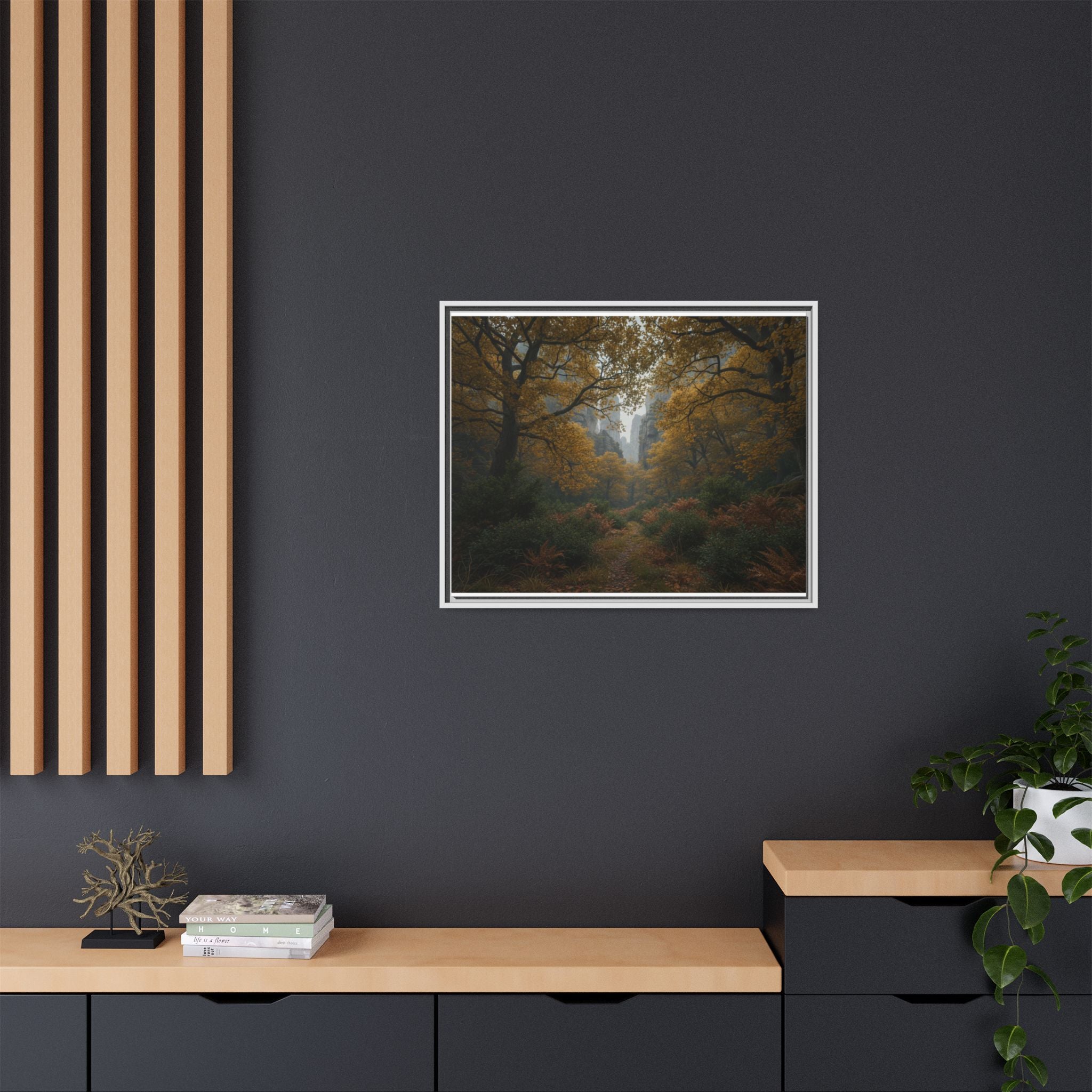 Autumn Forest Path Matte Canvas Print — Framed Wall Art