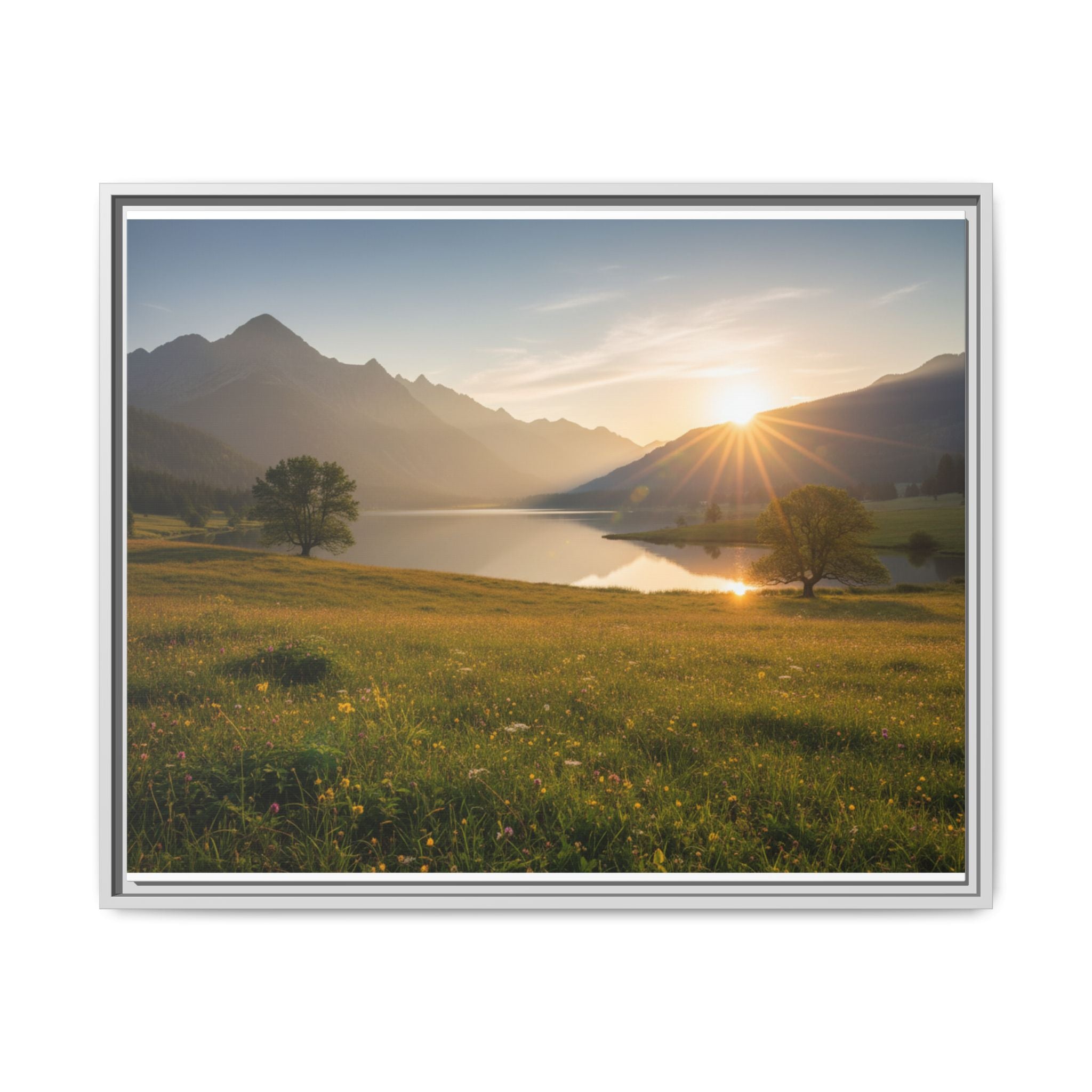 Sunrise Mountain Lake Matte Canvas — Framed Landscape Wall Art