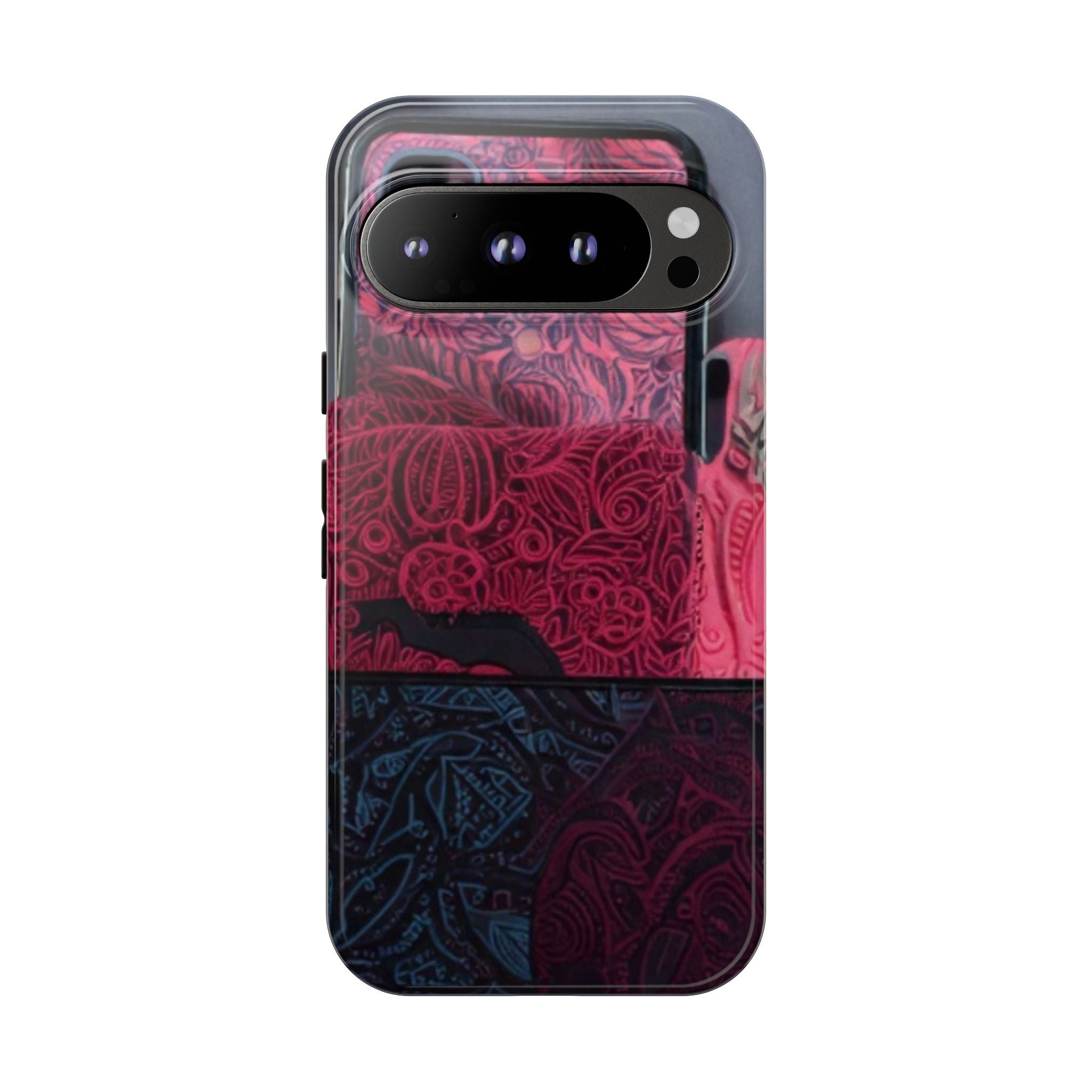 Floral Patchwork Tough Phone Case — Pink & Navy Doodle Design
