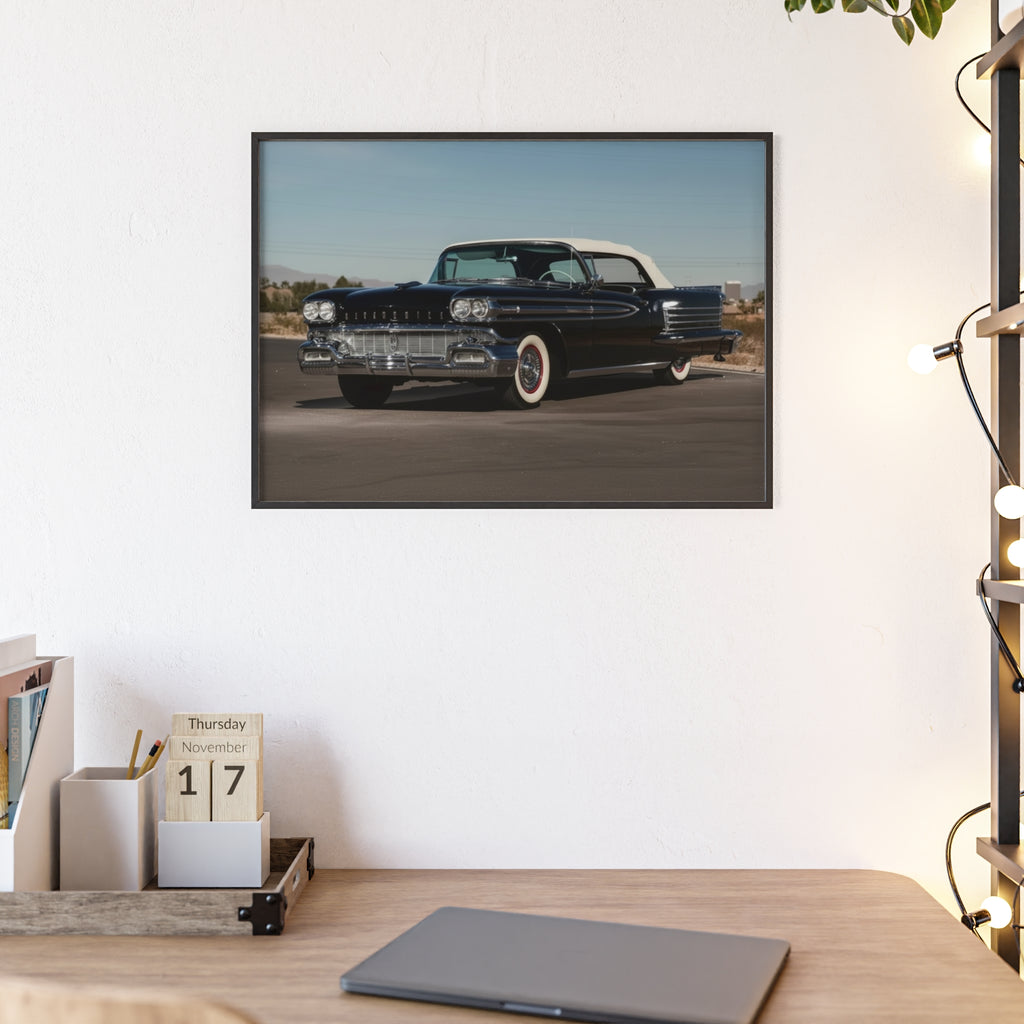 Vintage Black Classic Car Poster with Wooden Frame — Retro Automobile Wall Art