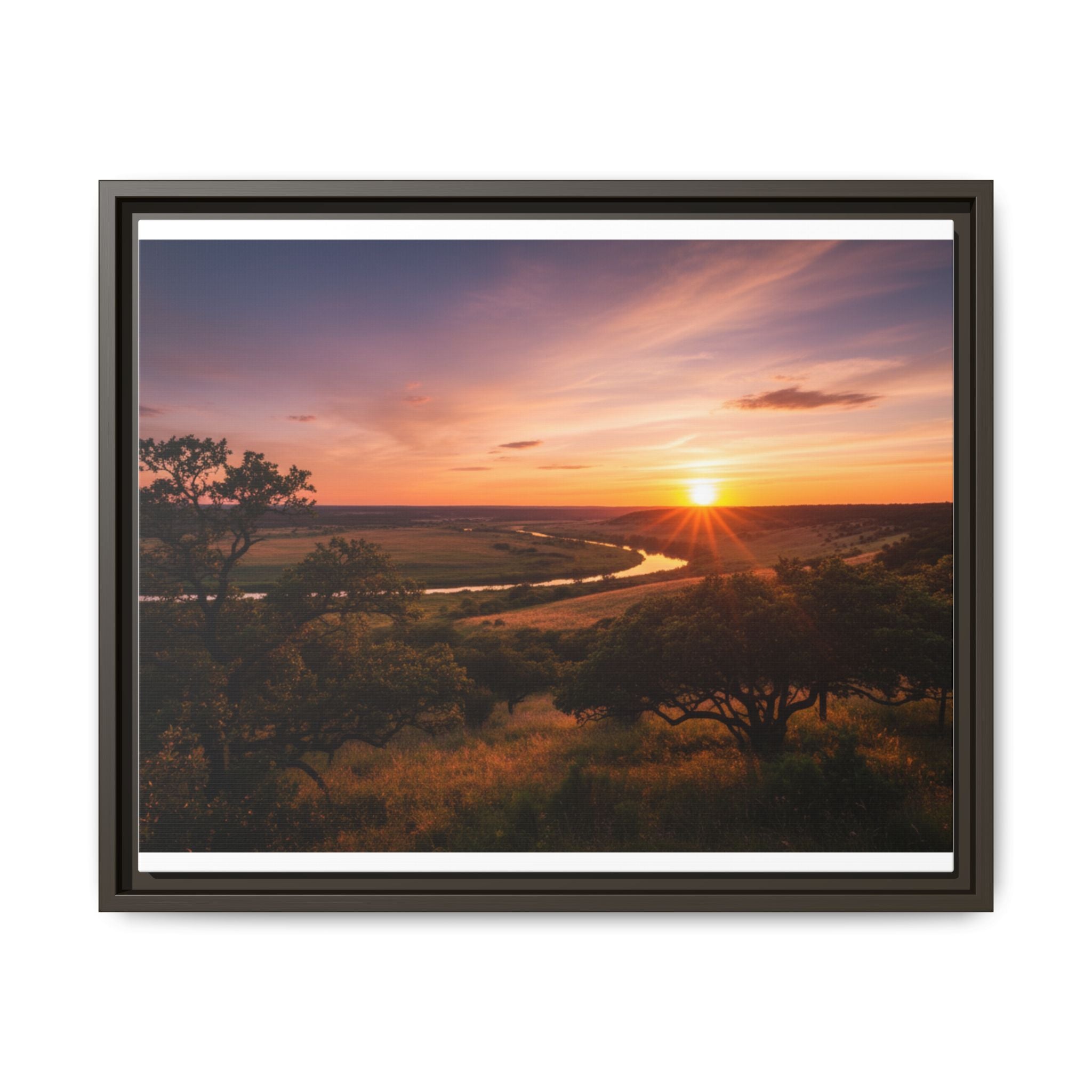 Sunset River Matte Canvas Framed Wall Art