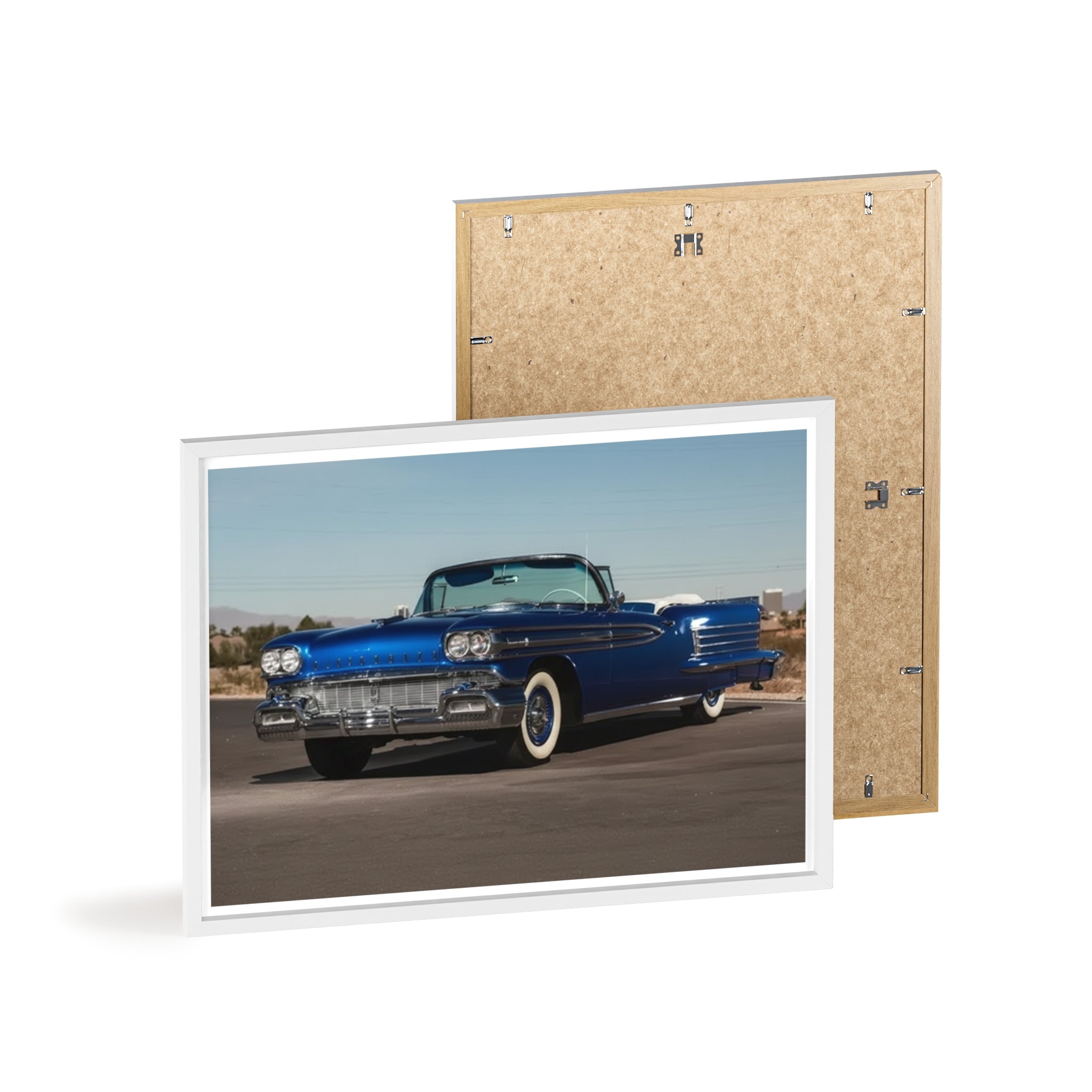 Framed Vintage Blue Classic Car Poster — Retro Automobile Wall Art