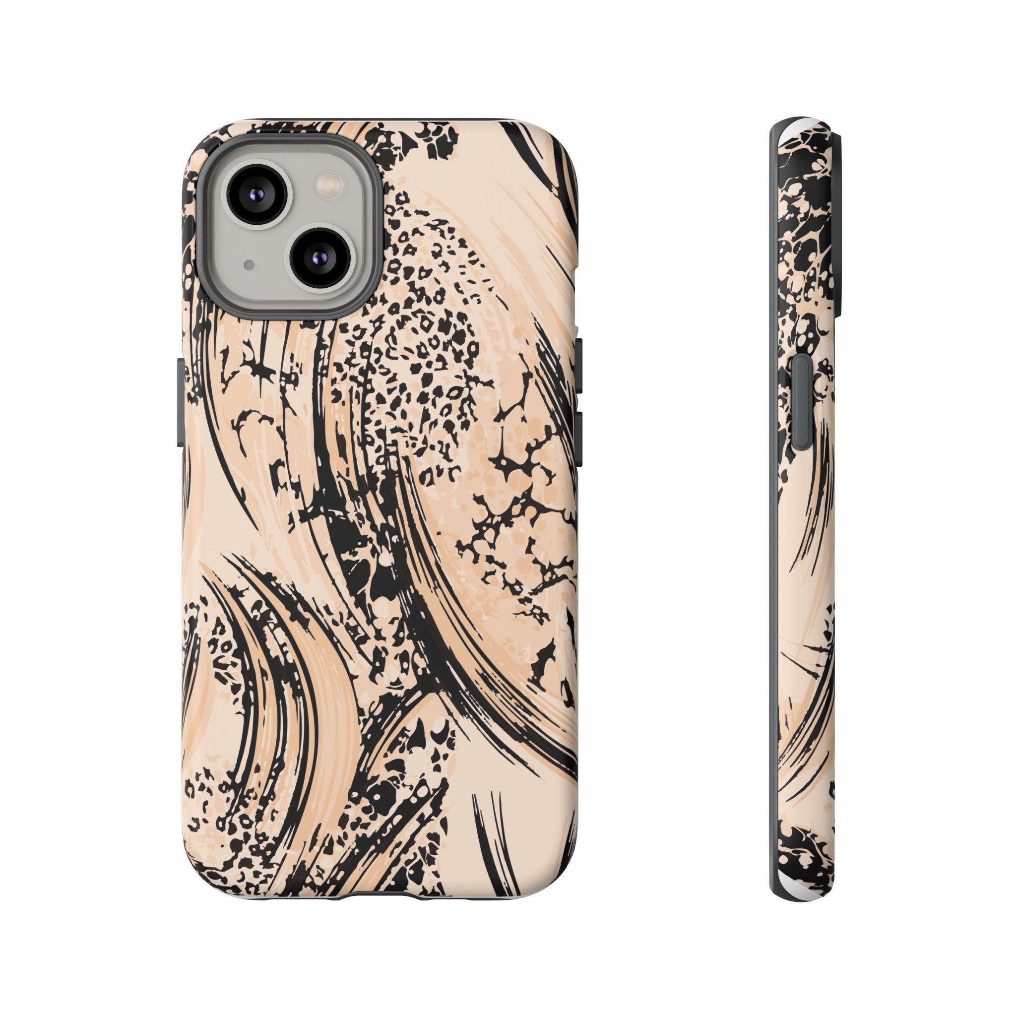Abstract Brushstroke Phone Case — Neutral Beige & Black Artistic Protective Cover