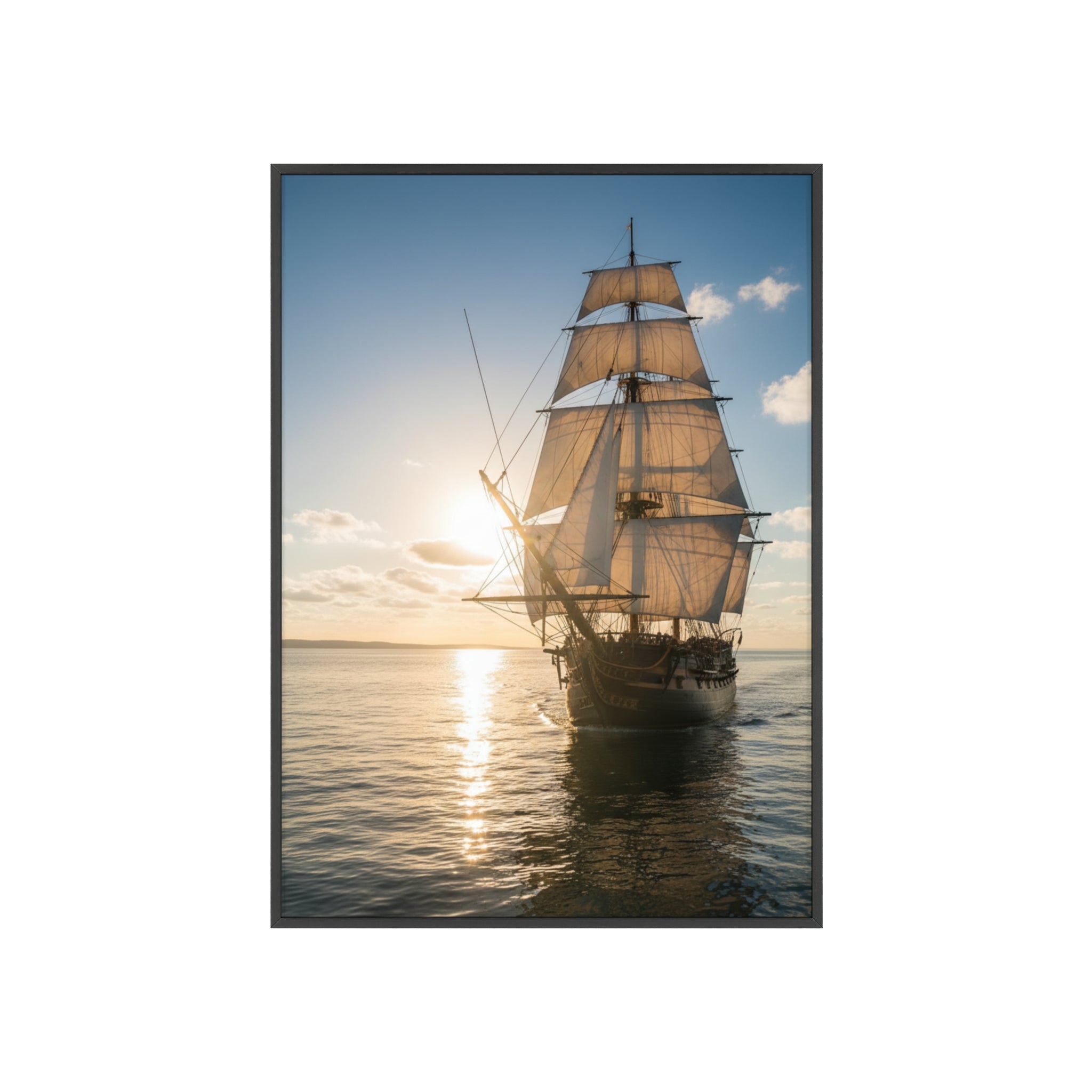 Sailboat Sunset Poster with Wooden Frame — Nautical Wall Art