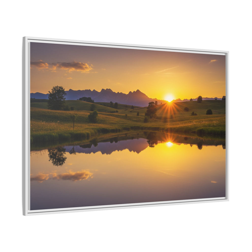 Framed Matte Canvas Sunset Landscape — Serene Lake Reflection Wall Art