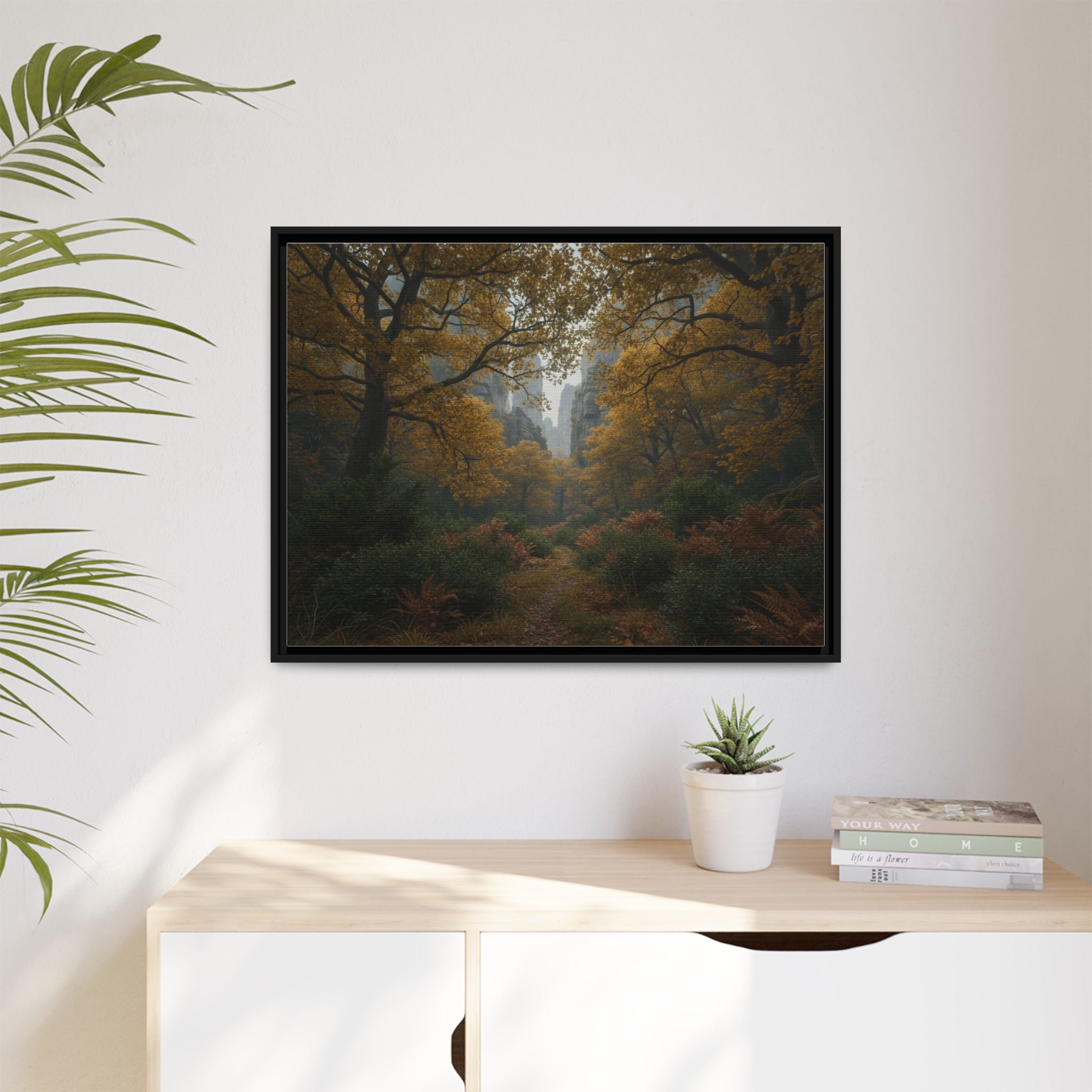 Autumn Forest Path Matte Canvas Print — Framed Wall Art