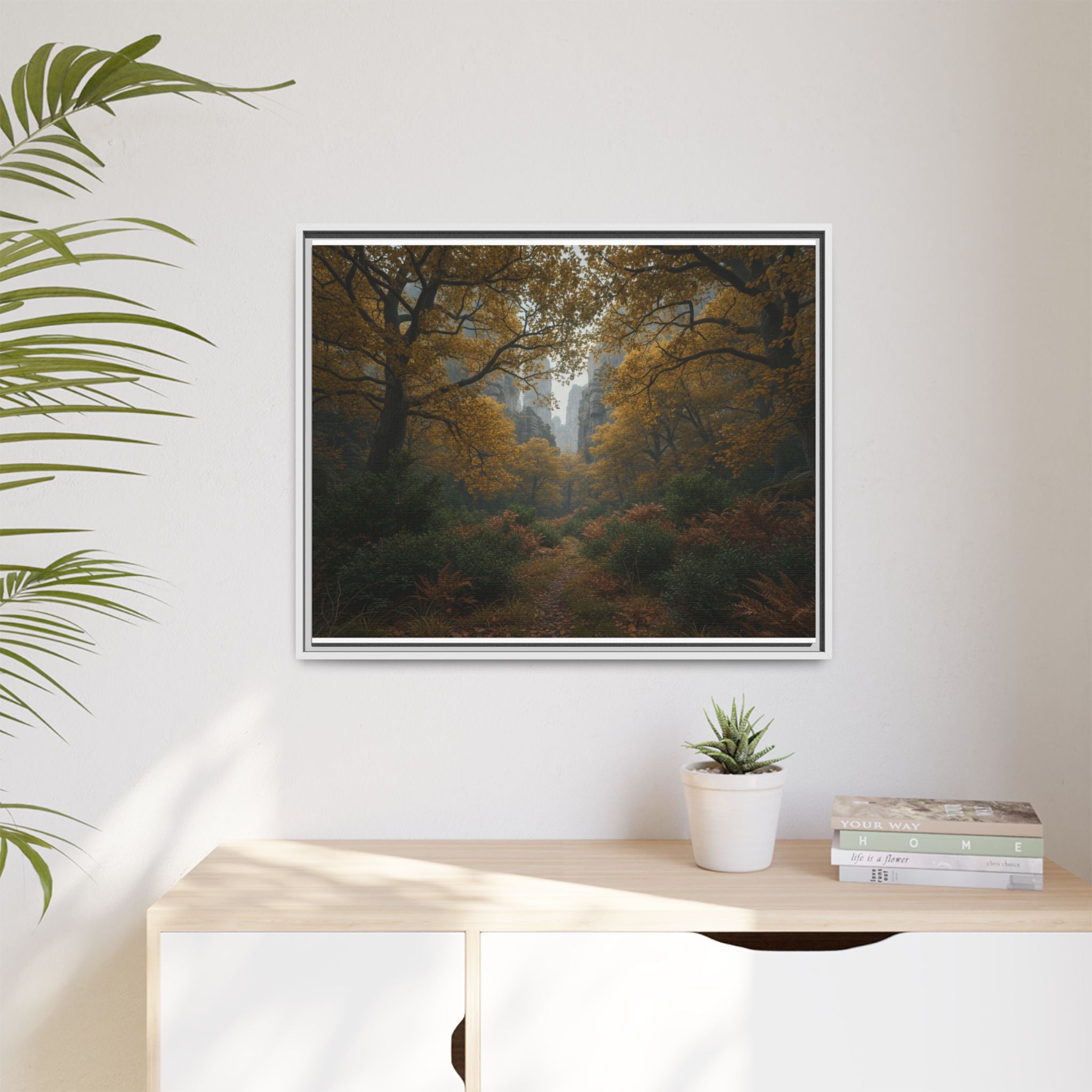 Autumn Forest Path Matte Canvas Print — Framed Wall Art