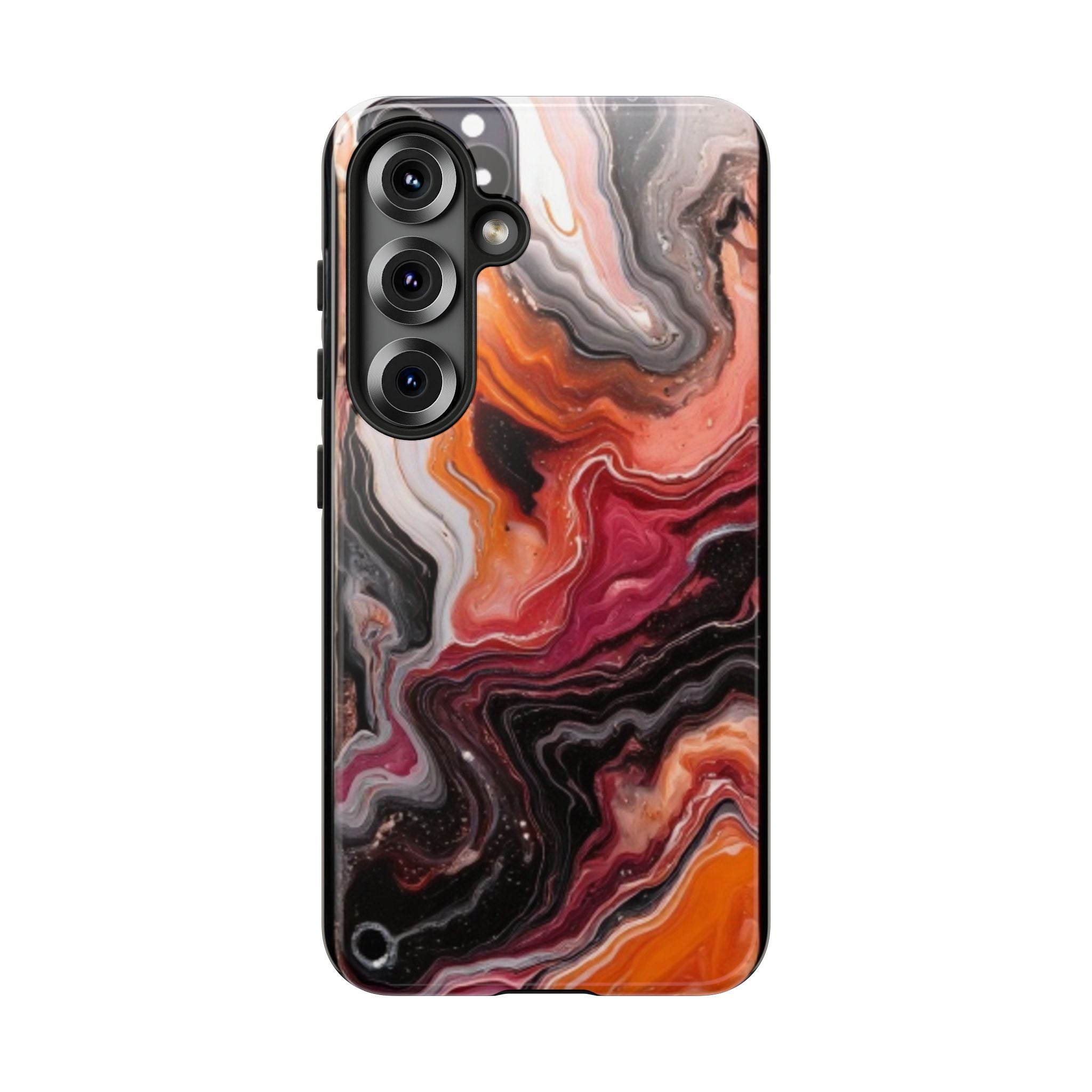 Marble Swirl Tough Phone Case — Orange Red Abstract Protective Cover