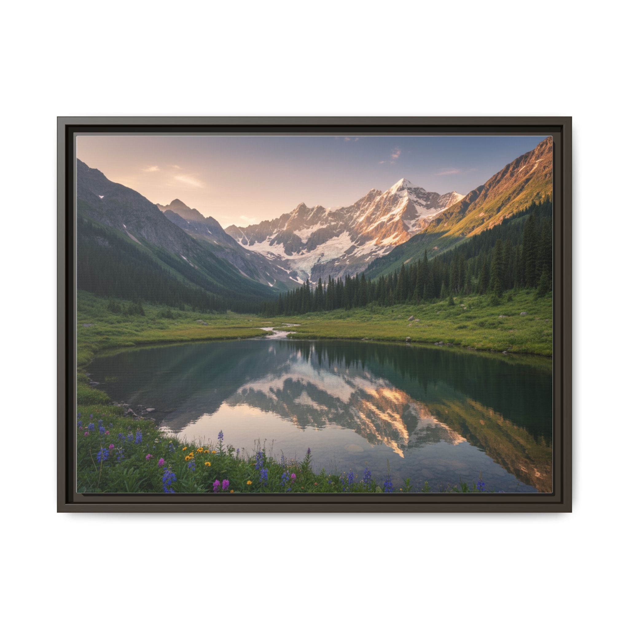 Matte Framed Canvas - Mountain Lake Landscape Wall Art