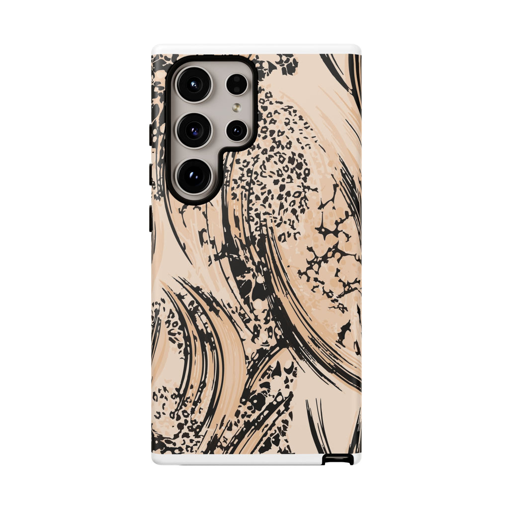 Abstract Brushstroke Phone Case — Neutral Beige & Black Artistic Protective Cover
