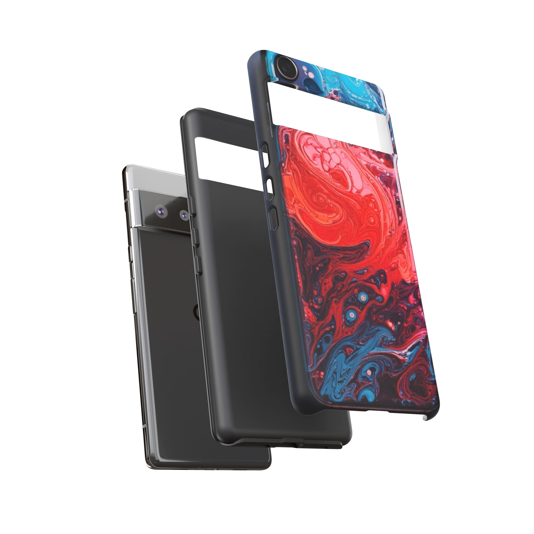 Abstract Red & Blue Swirl Tough Phone Case — Protective iPhone Cover with Fluid Art Design