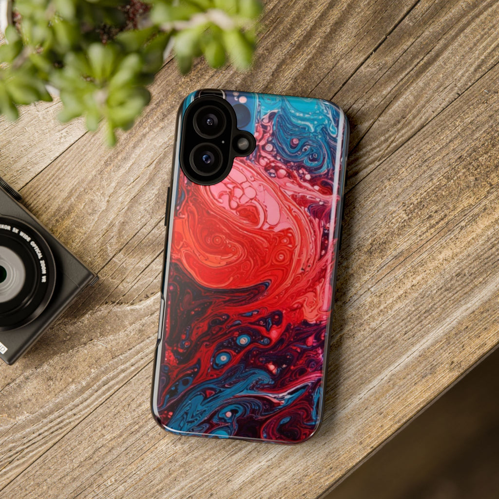 Abstract Red & Blue Swirl Tough Phone Case — Protective iPhone Cover with Fluid Art Design