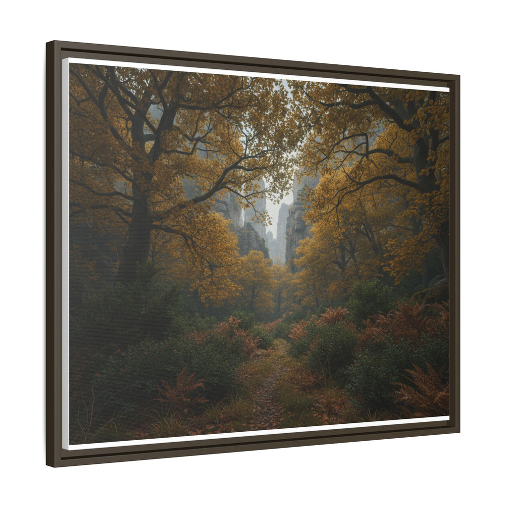 Autumn Forest Path Matte Canvas Print — Framed Wall Art