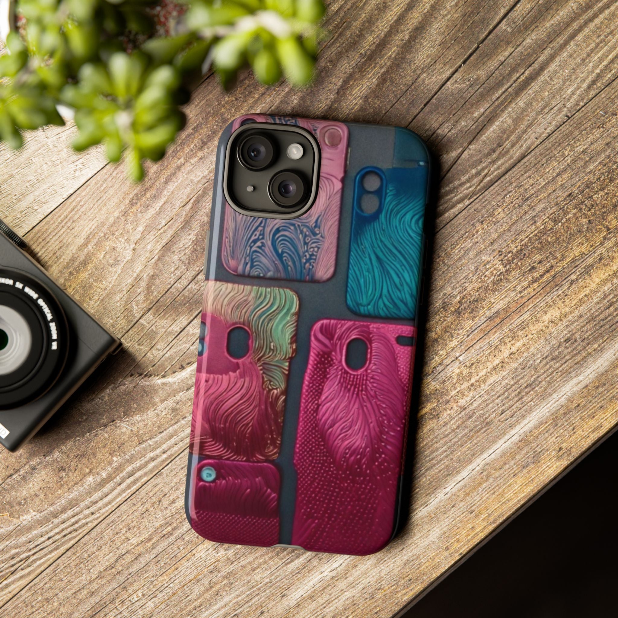 Tough Case - Colorful Textured Phone Case (Protective, Artistic Swirl Design)