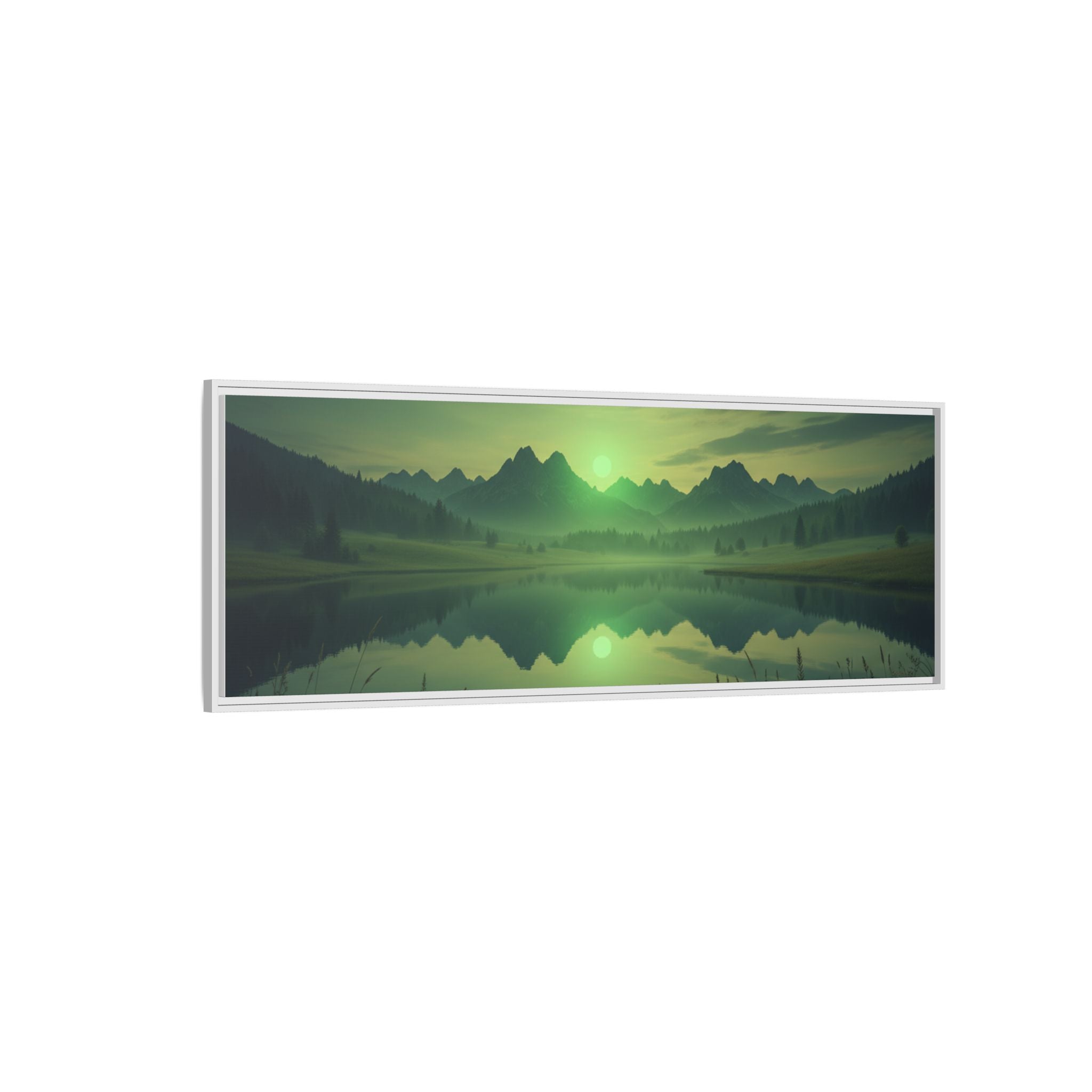 Framed Matte Canvas Print — Serene Green Mountain Lake Landscape