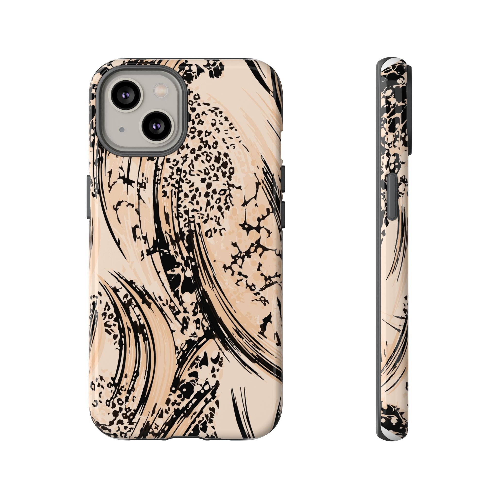 Abstract Brushstroke Phone Case — Neutral Beige & Black Artistic Protective Cover