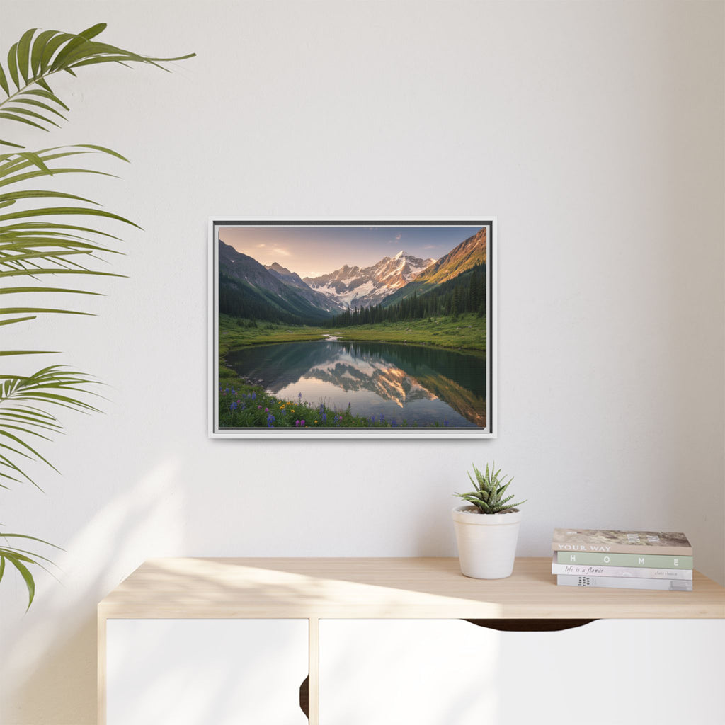 Matte Framed Canvas - Mountain Lake Landscape Wall Art