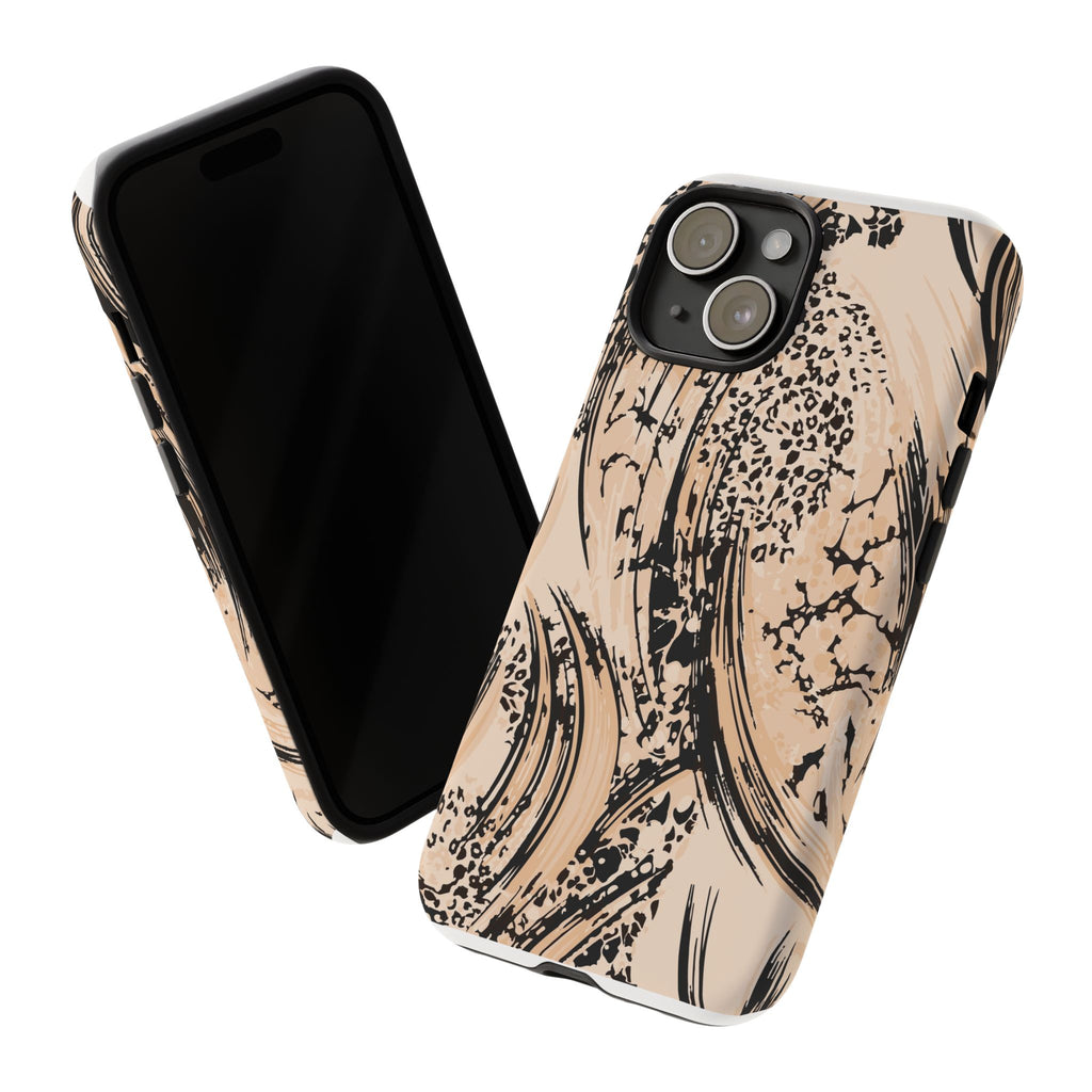 Abstract Brushstroke Phone Case — Neutral Beige & Black Artistic Protective Cover
