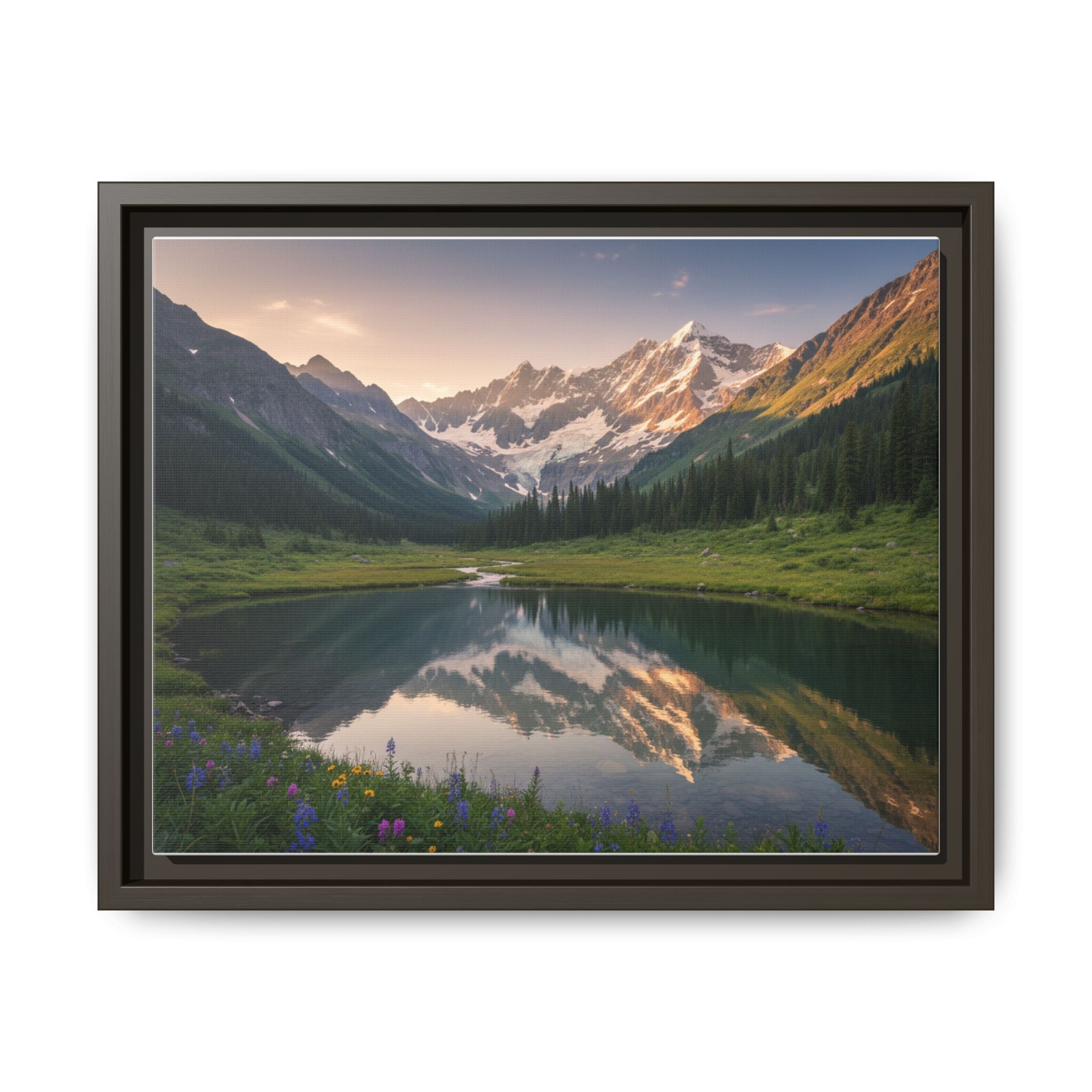 Matte Framed Canvas - Mountain Lake Landscape Wall Art