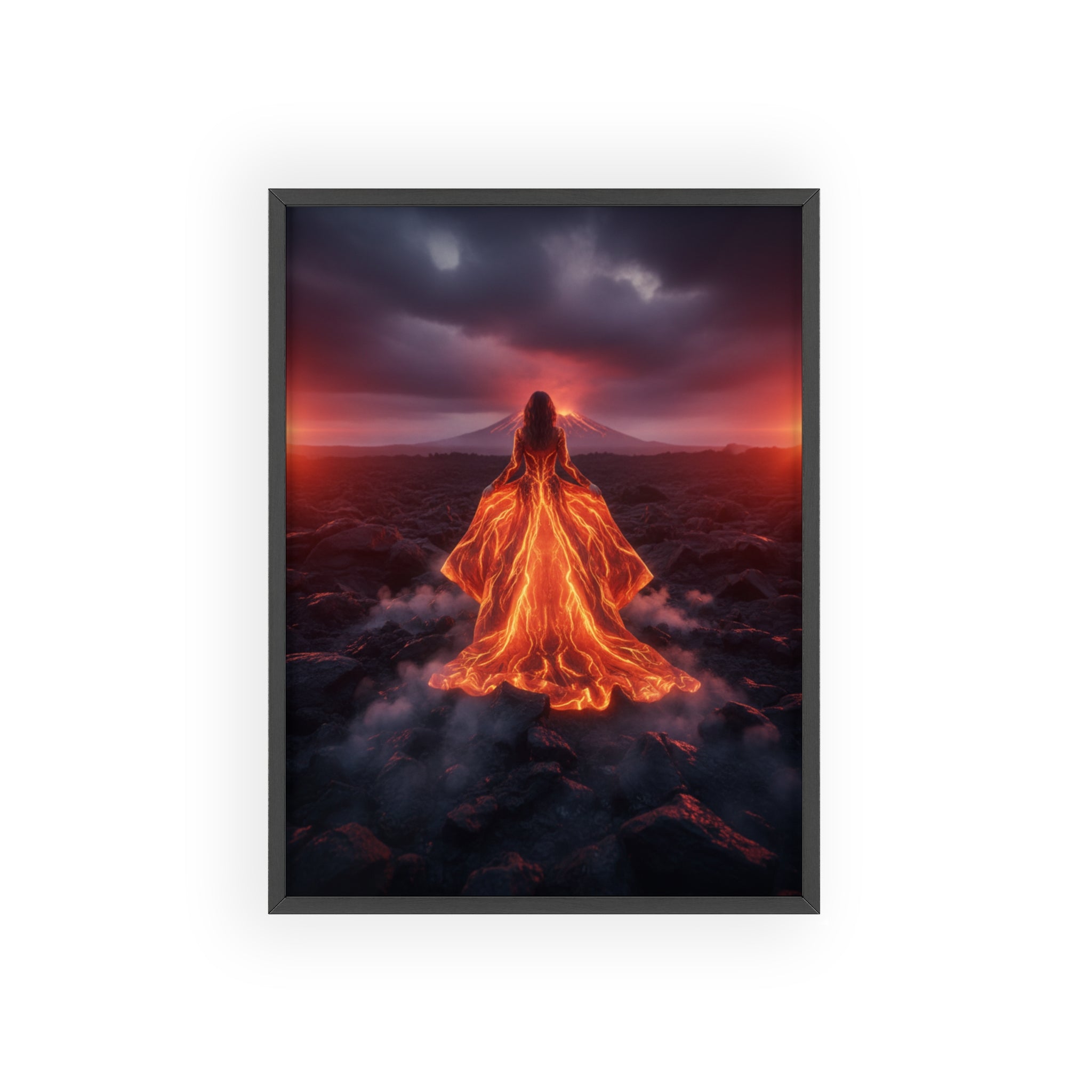 Fiery Goddess Lava Art Poster with Wooden Frame