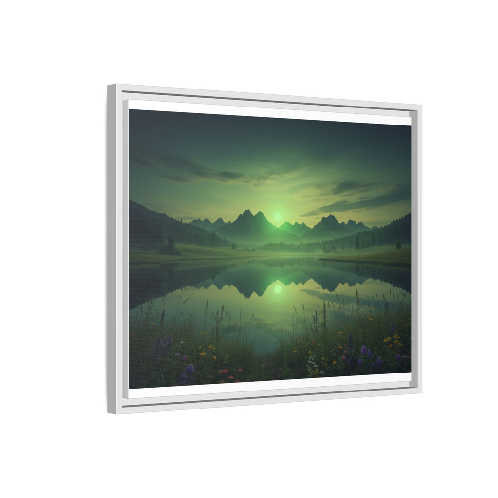 Framed Matte Canvas Print — Serene Green Mountain Lake Landscape