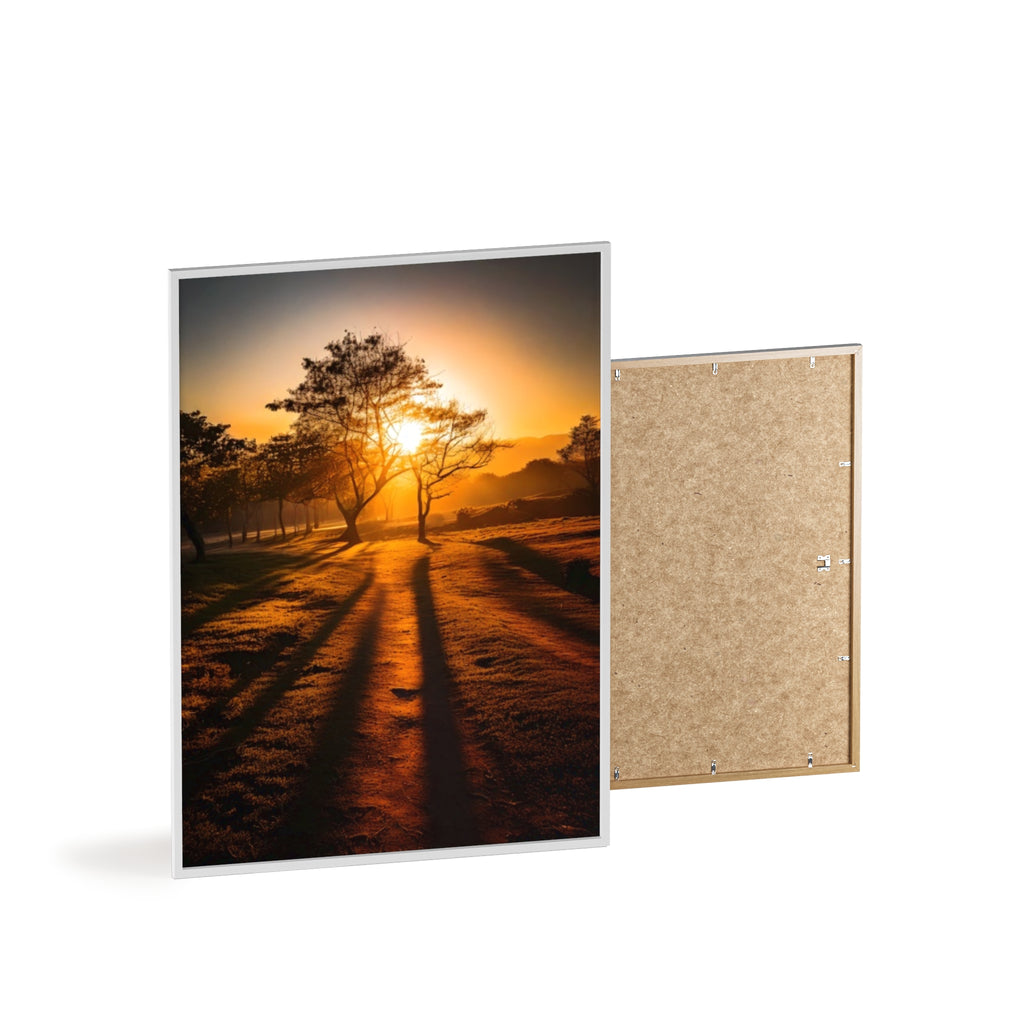 Sunrise Forest Poster — Framed Wooden Wall Art (Sunlit Trees)