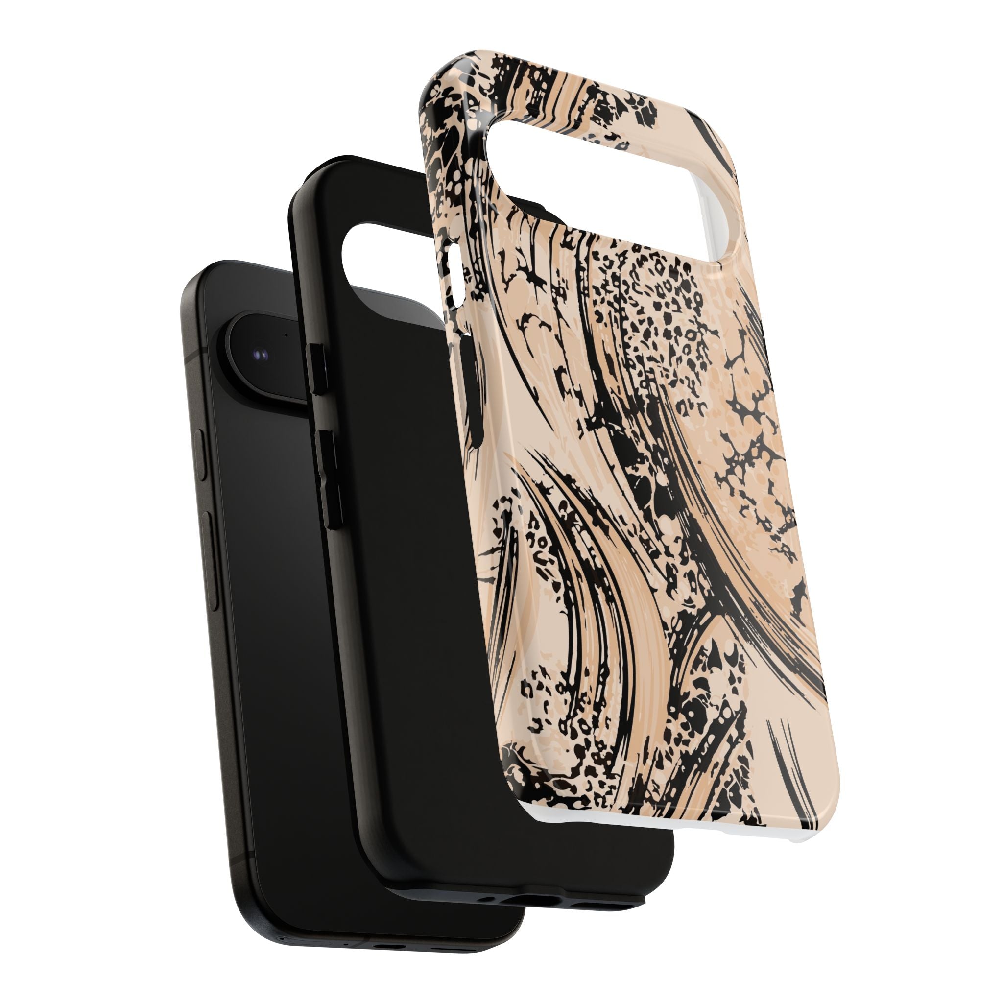 Abstract Brushstroke Phone Case — Neutral Beige & Black Artistic Protective Cover