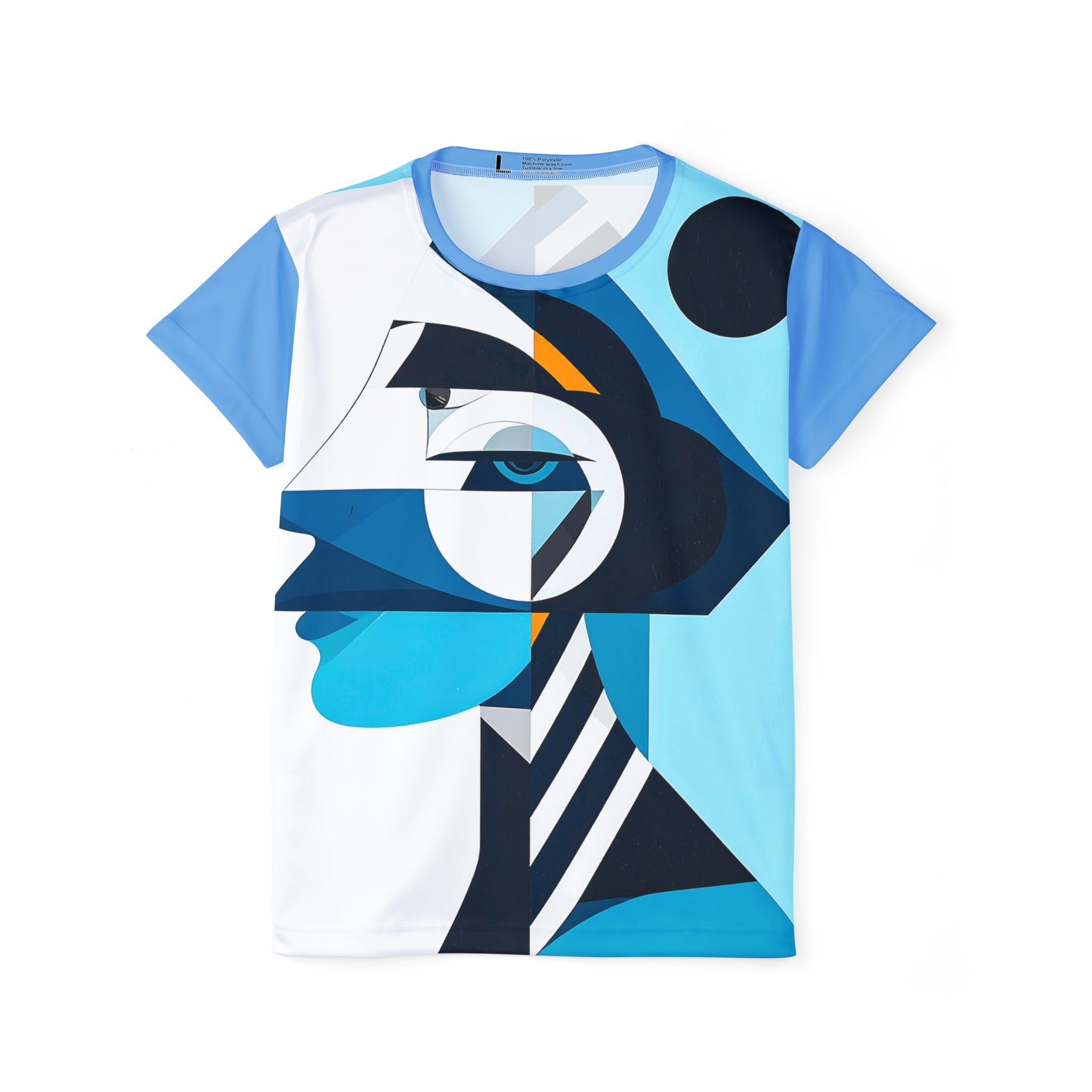 Abstract Blue Cubist Women's Sports Jersey — Geometric Face AOP Tee