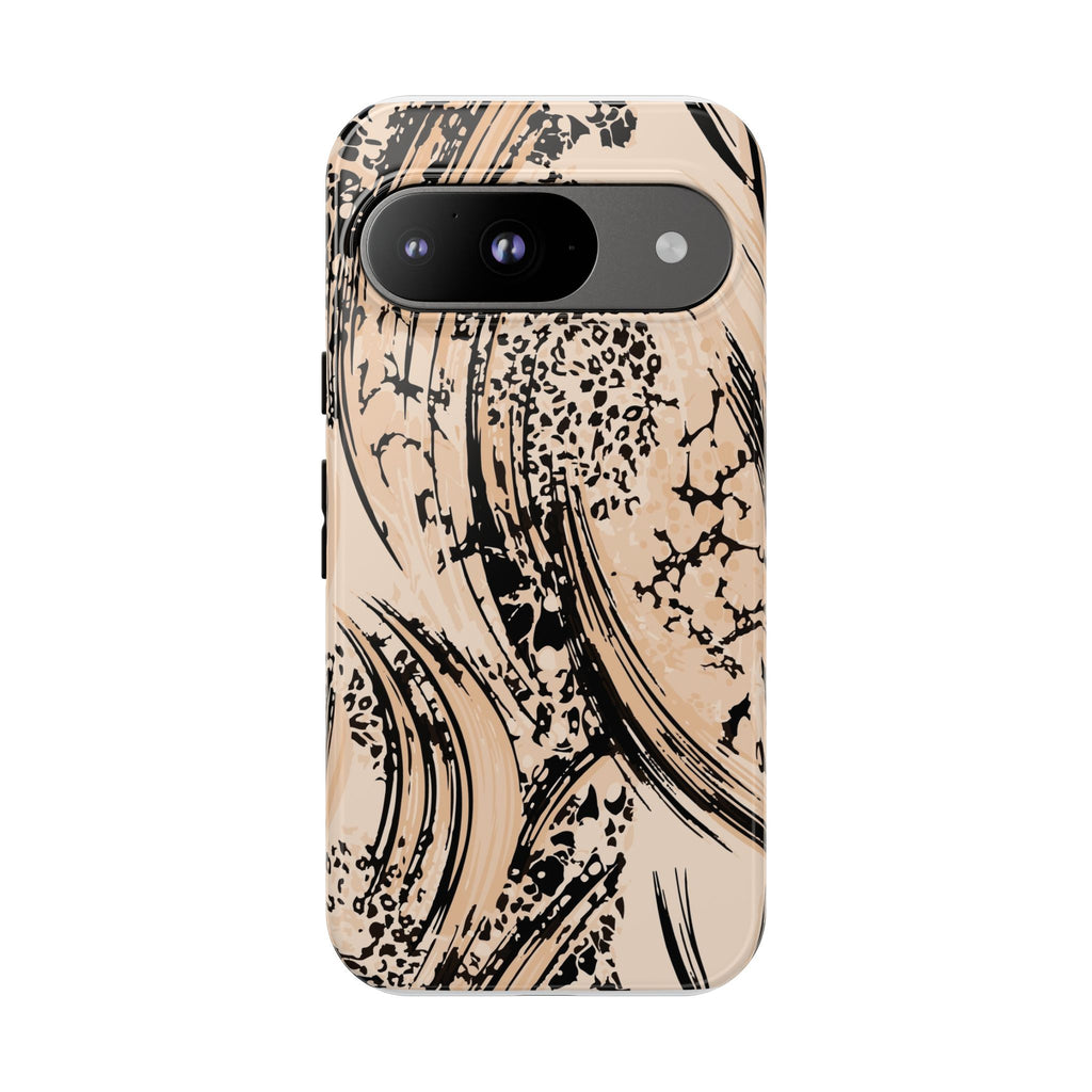 Abstract Brushstroke Phone Case — Neutral Beige & Black Artistic Protective Cover